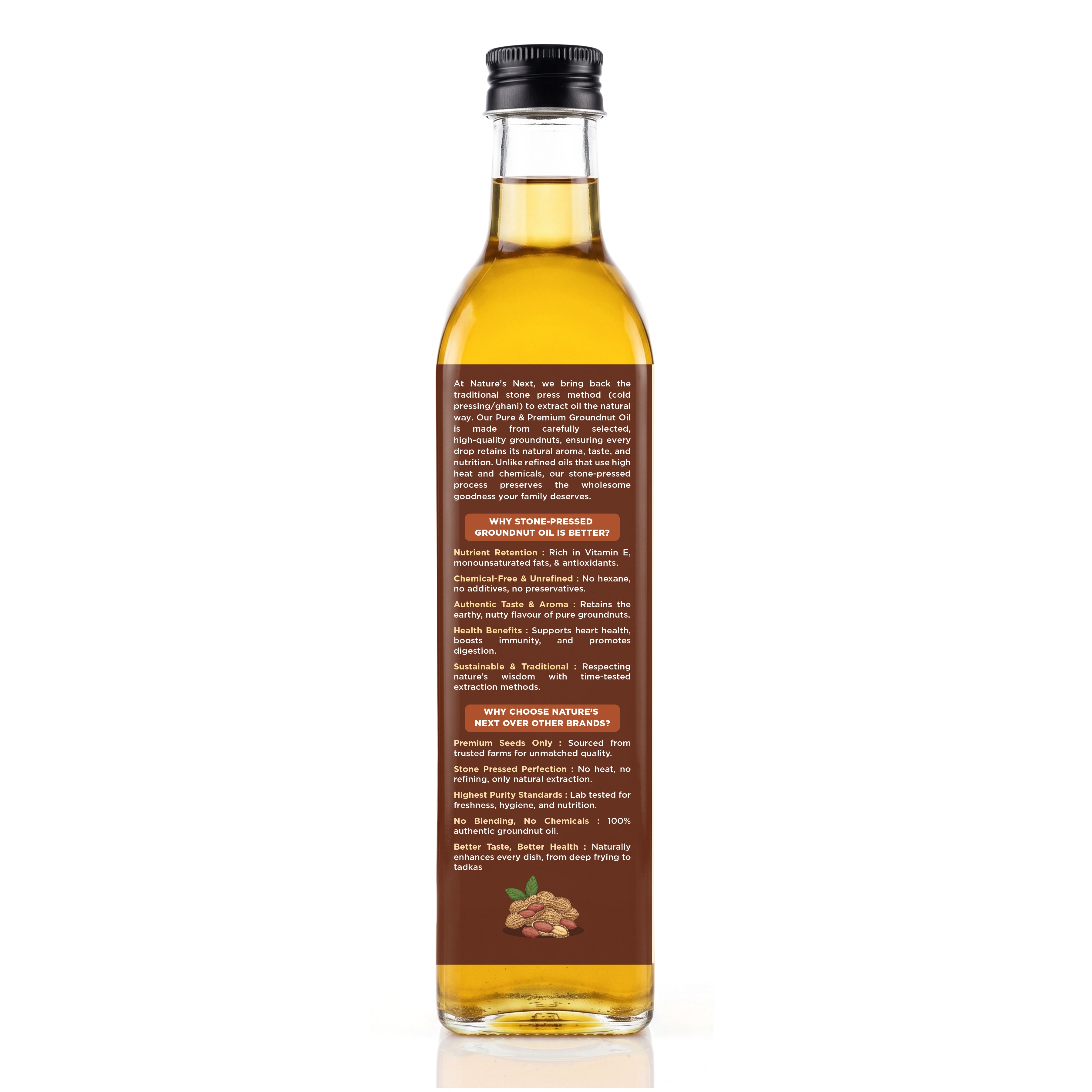 Nature’s Next Pure & Premium Cold-Pressed Groundnut Oil- Glass Bottle 500ml