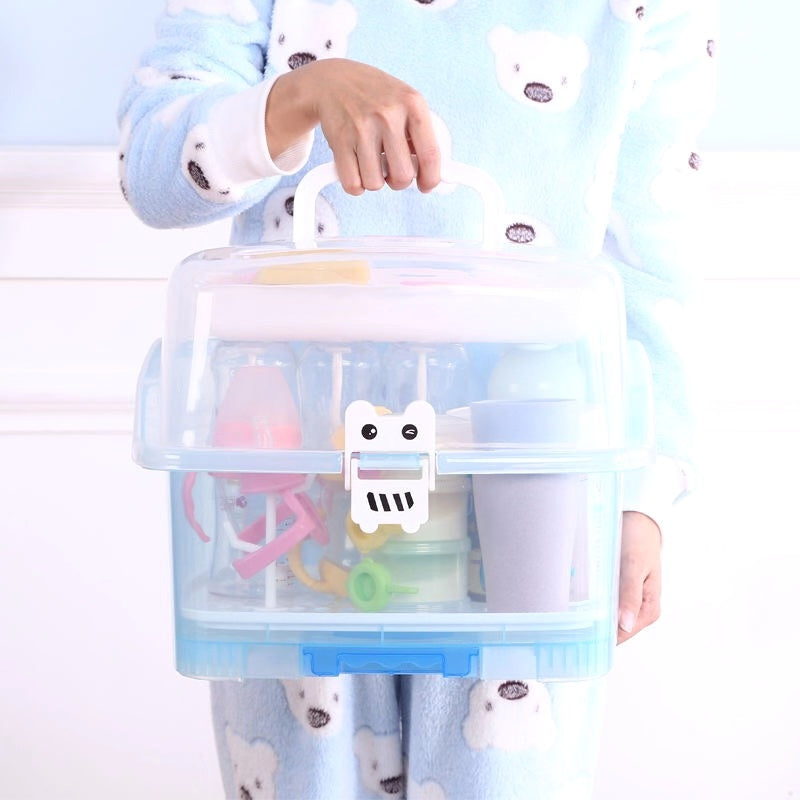 Advanced Willy Willy 2in 1 Baby Bottle Drying Rack & Storage Box with Lid & Handle - Blue
