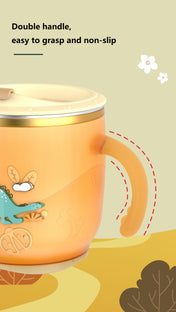 Adore Dodo! Double Wall Insulated Stainless Steel Sipper with Straw & Handle- 250 ml-Orange