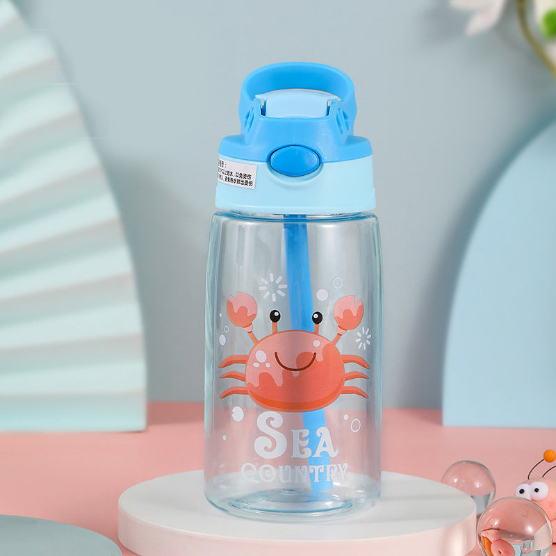 Adore Basics Land Era Straw Sipper Water Bottle with Handle - 500 ml  Blue crab