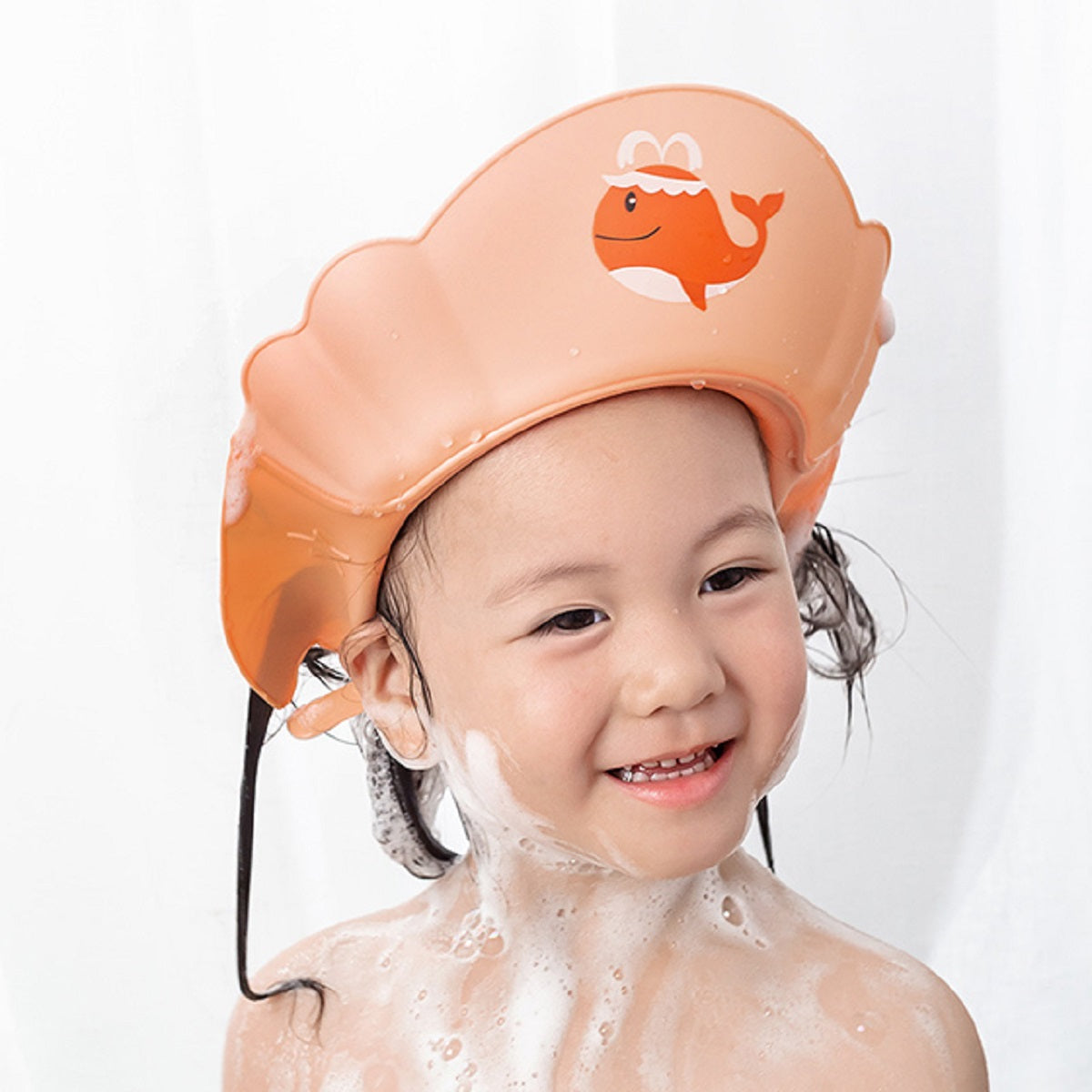 Adore Yoka! The Whale-Shaped Shampoo Hat with Adjustable Strap and Buckle - Orange