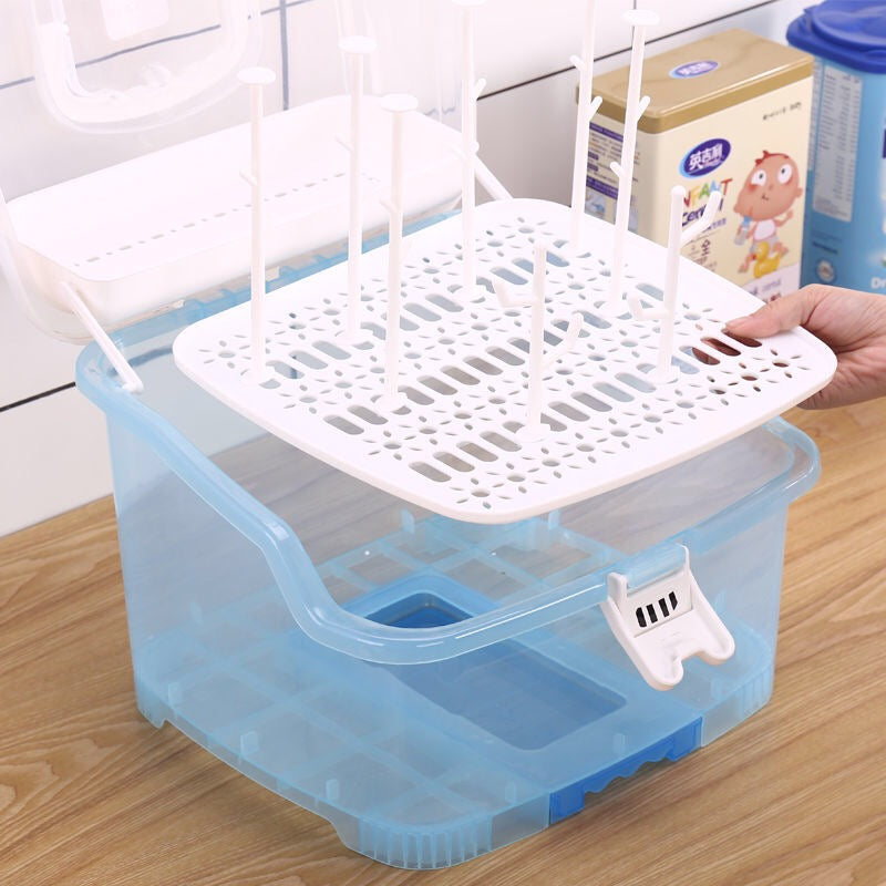 Advanced Willy Willy 2in 1 Baby Bottle Drying Rack & Storage Box with Lid & Handle - Pink