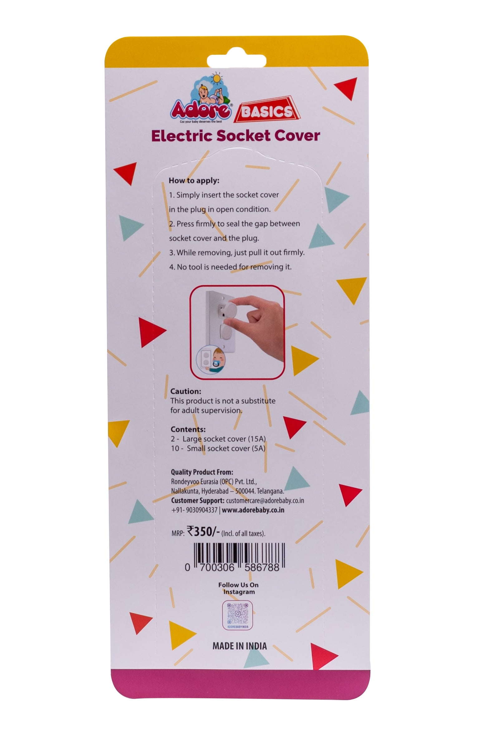 Adore Baby Safety Child Proofing Electrical Socket Cover Set- Pack of 12-Grey