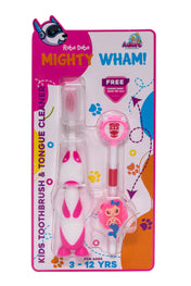 Adore Mighty Wham Kids toothbrush with Cap and Tongue Cleaner with free Finger Ring pack of 4-Blue