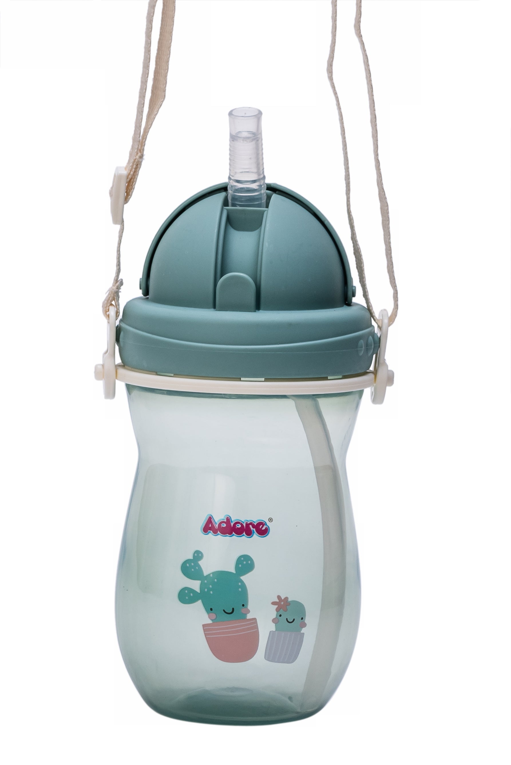 Adore Idaho Straw Sipper with Retractable Hood & Adjustable Shoulder Strap 300 ml - Green