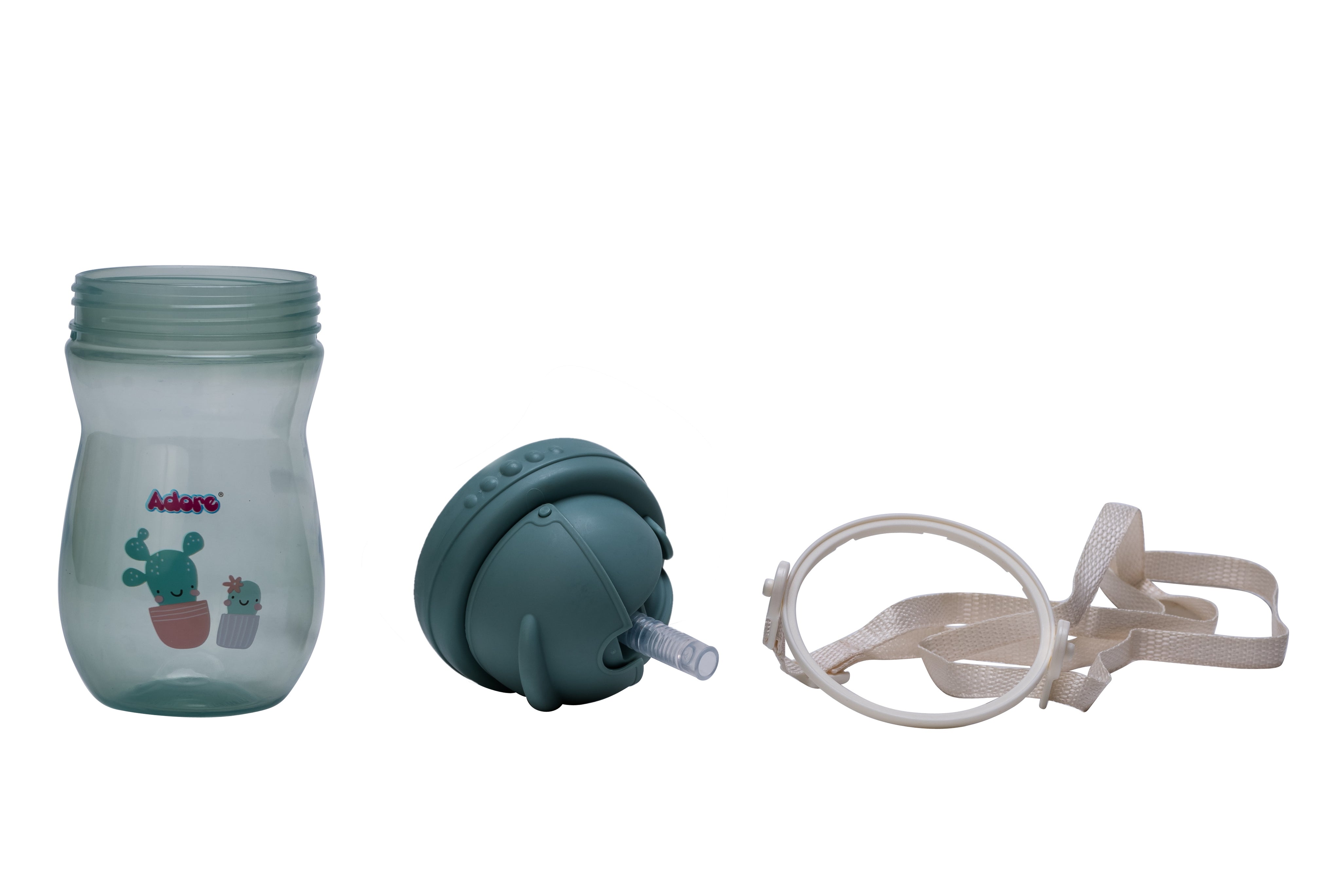 Adore Idaho Straw Sipper with Retractable Hood & Adjustable Shoulder Strap 300 ml - Green