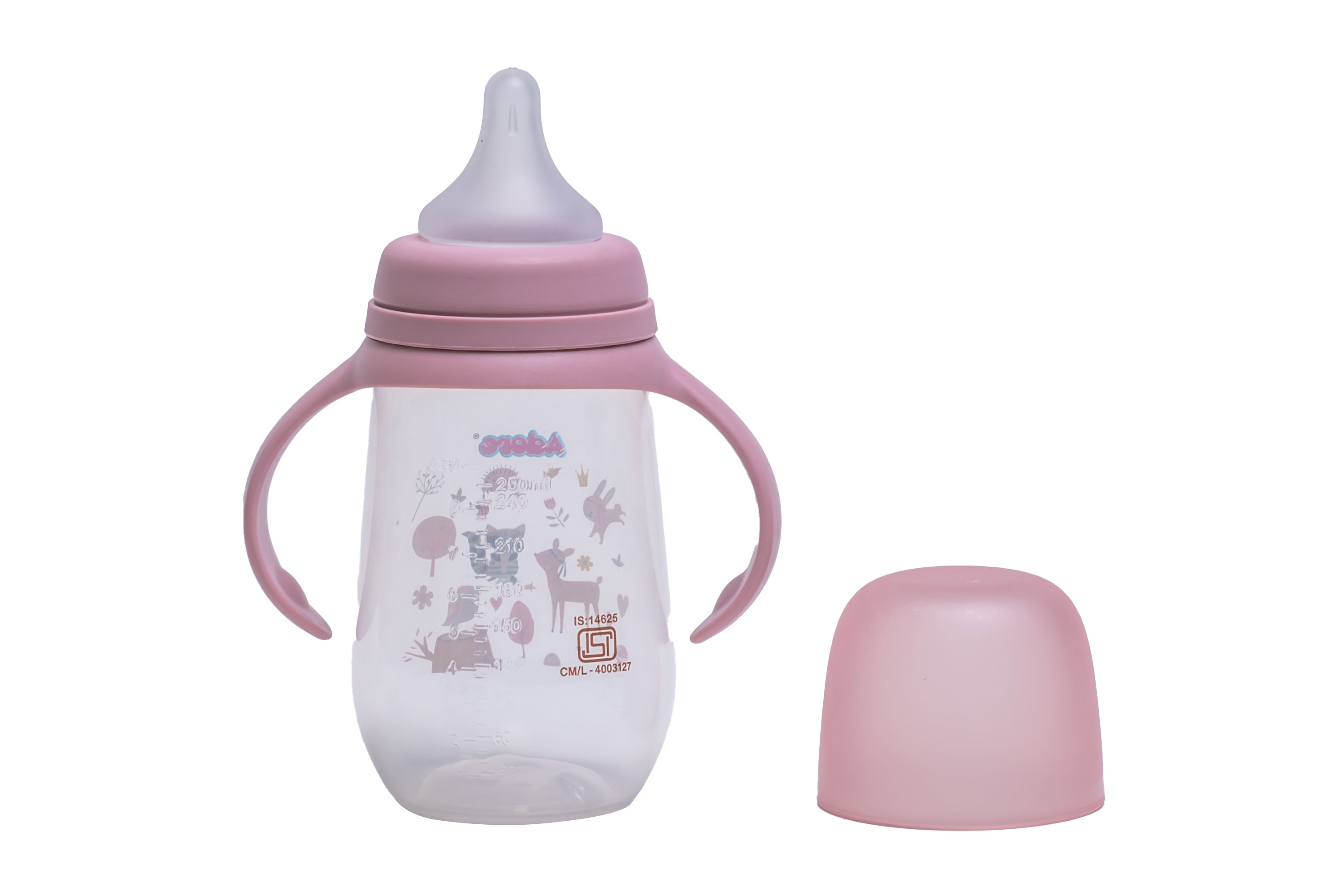 Adore Nok Nok Wide neck Feeding Bottle With Twin Handle 250ml - Pink