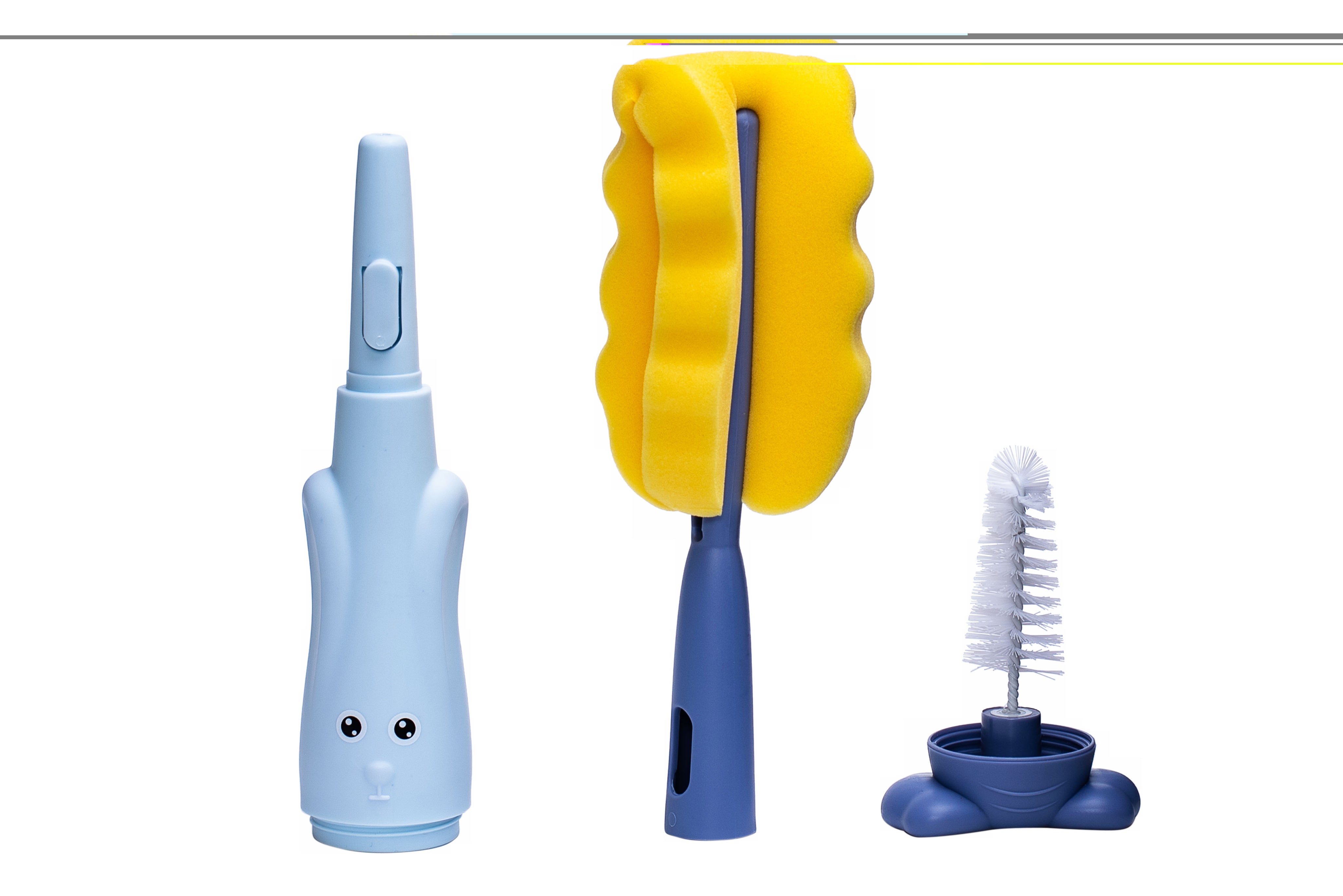 Adore Spongy Rabbit 3-in-1 Bottle Cleaning Brush Kit -Blue