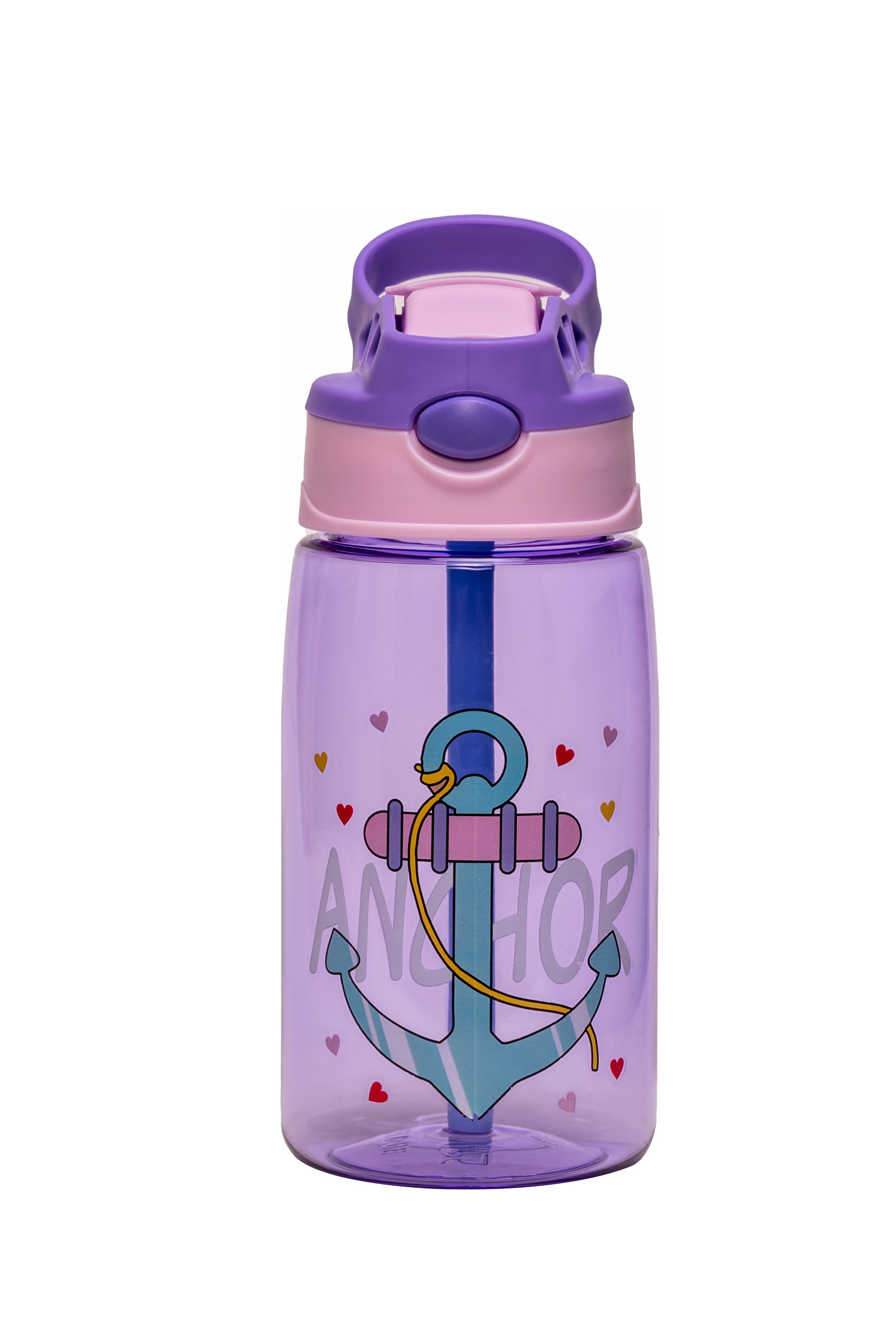 Adore Basics Land Era Straw Sipper Water Bottle with Handle - 500 ml Purple Anchor