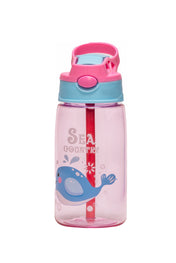 Adore Basics Land Era Straw Sipper Water Bottle with Handle - 500 ml Pink Whale
