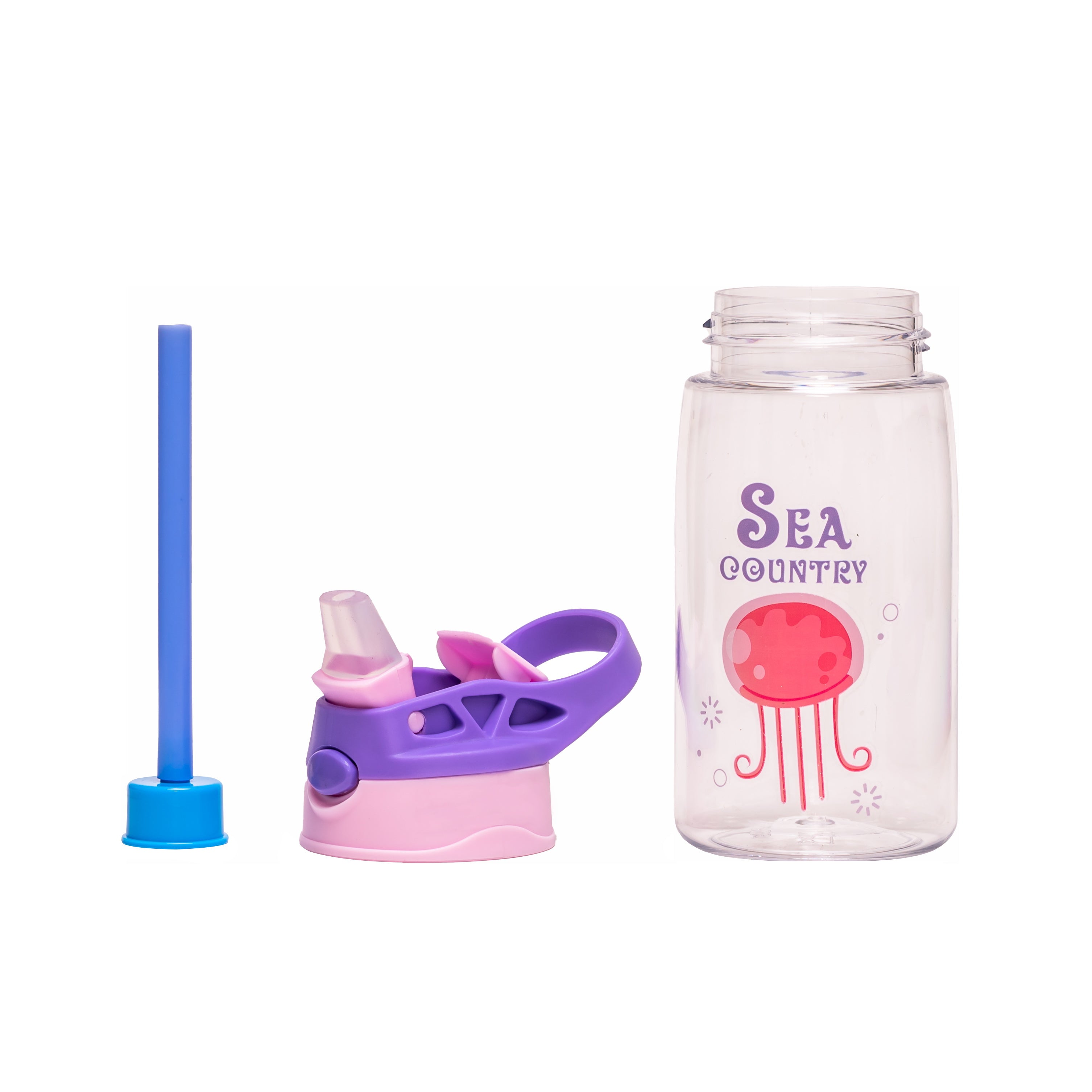 Adore Basics Land Era Straw Sipper Water Bottle with Handle - 500 ml Purple Jelly Fish