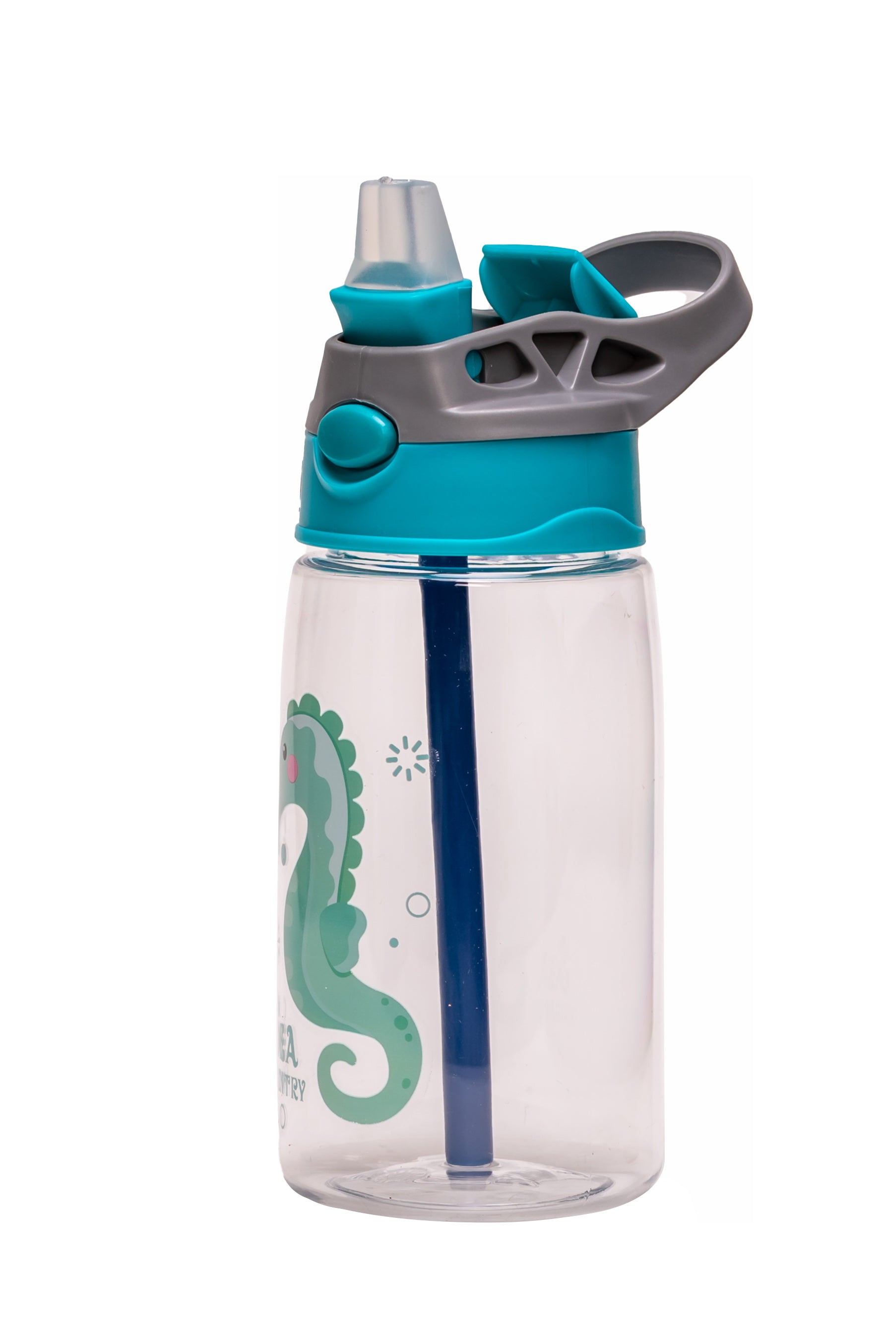 Adore Basics Land Era Straw Sipper Water Bottle with Handle - 500 ml Blue Sea Horse