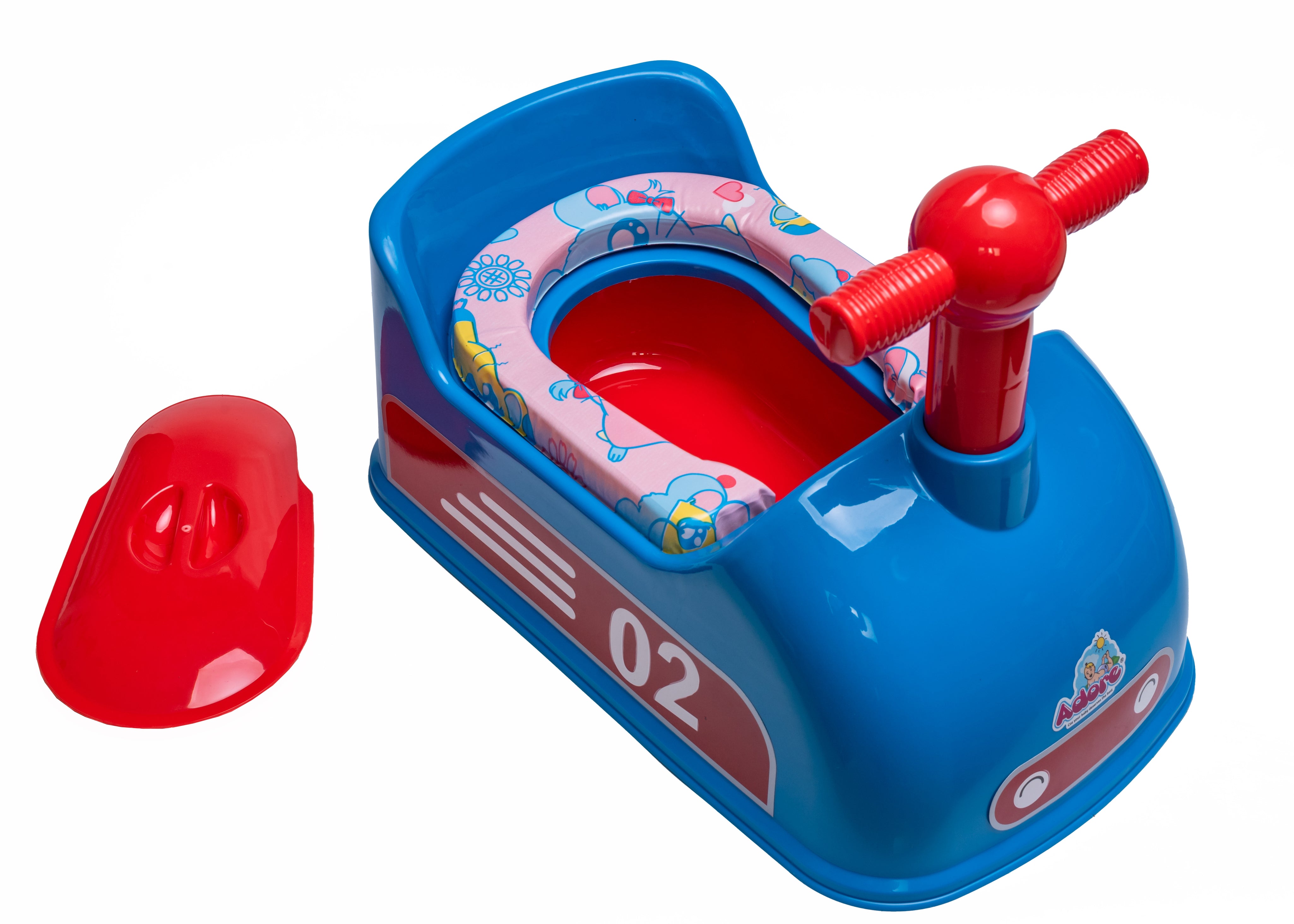 Adore Zoom! Super Soft Cushioned Baby Potty Trainer Chair with Inner Bowl & Lid with 1pc of India’s First ever Biodegradable Potty Liner - Blue