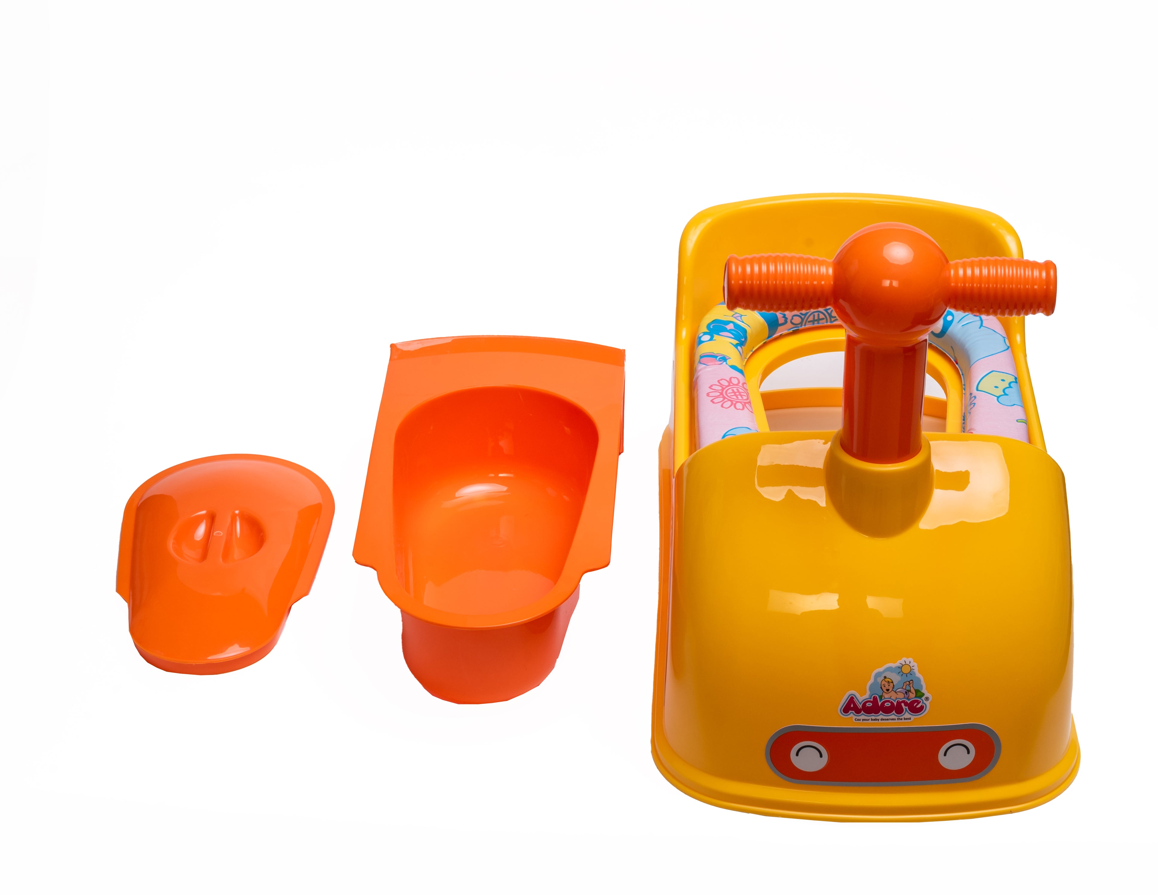 Adore Zoom! Super Soft Cushioned Baby Potty Trainer Chair with Inner Bowl & Lid with 1pc of India’s First ever Biodegradable Potty Liner - Yellow