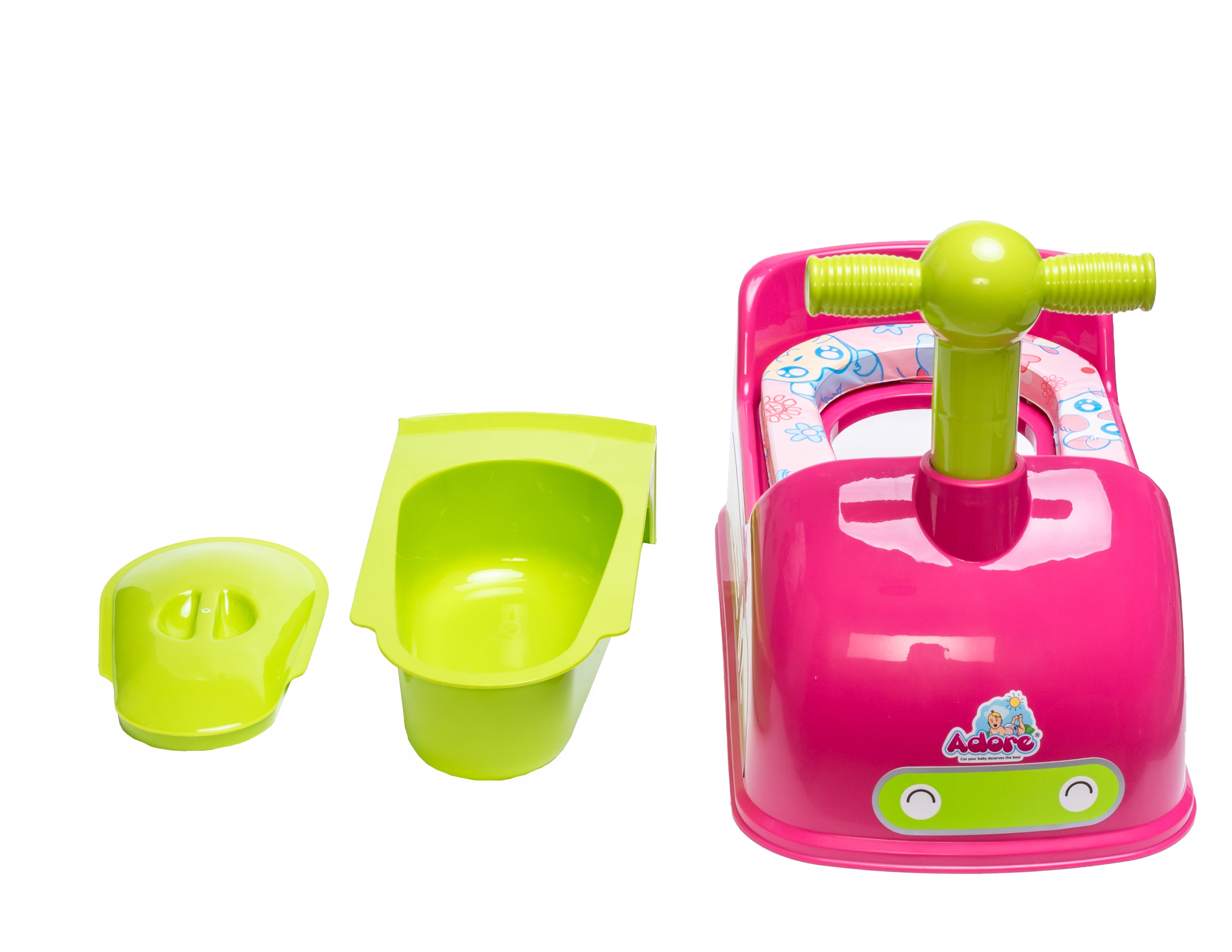 Adore Zoom! Super Soft Cushioned Baby Potty Trainer Chair with Inner Bowl & Lid with 1pc of India’s First ever Biodegradable Potty Liner - Pink