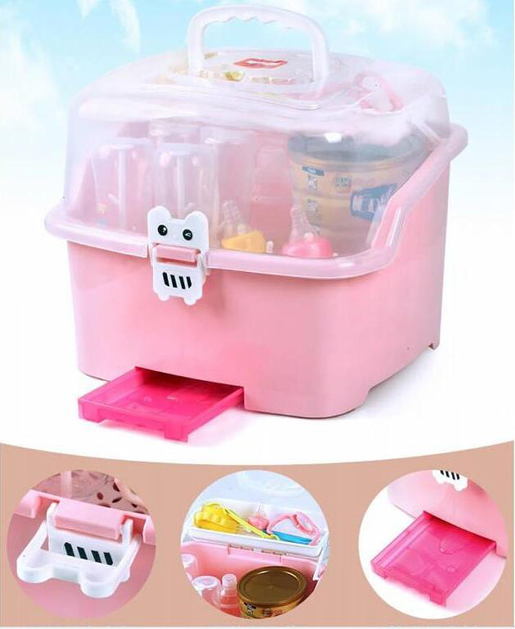 Advanced Willy Willy 2in 1 Baby Bottle Drying Rack & Storage Box with Lid & Handle - Pink