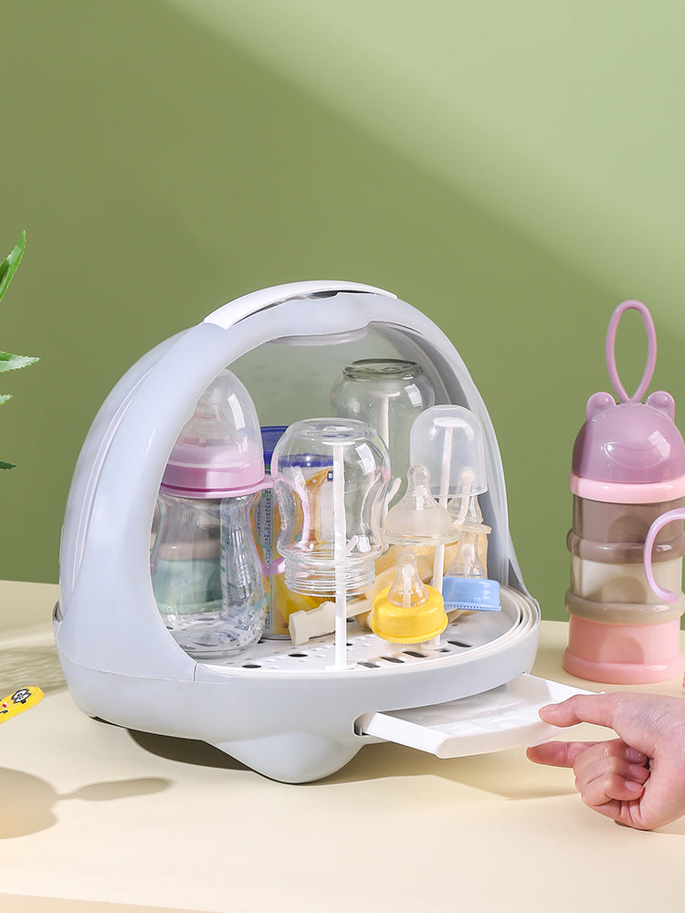 Adore Twister 2in 1 Baby Bottle Drying Rack & Storage Box with Lid & Handle - Grey