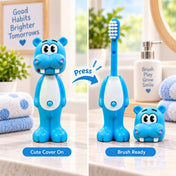 Adore Kids Pop Up Toothbrush with Safety Head Attractive Character - Blue Hippo