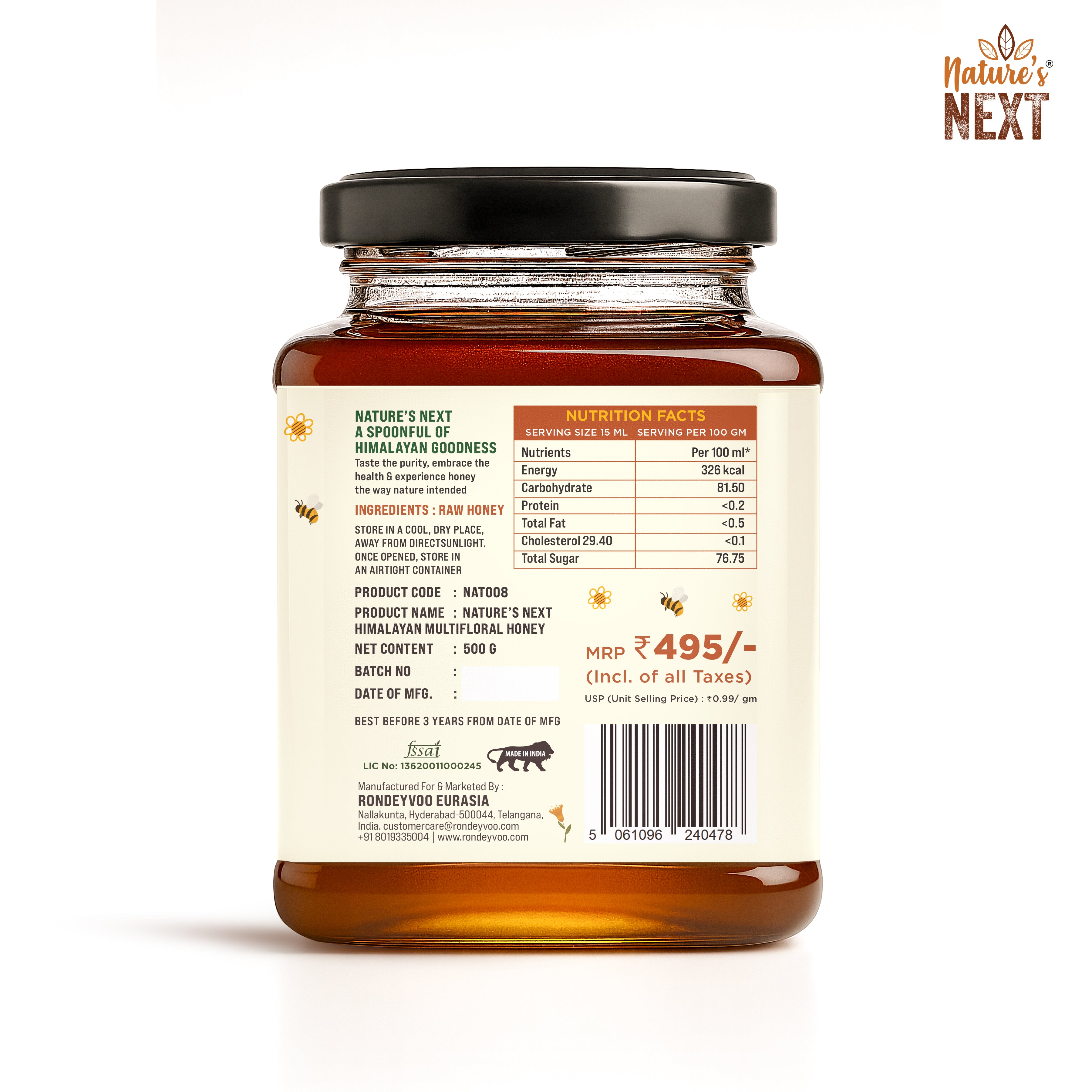 Nature's Next Pure & Premium Himalayan Multiflora Honey - 500 Grams