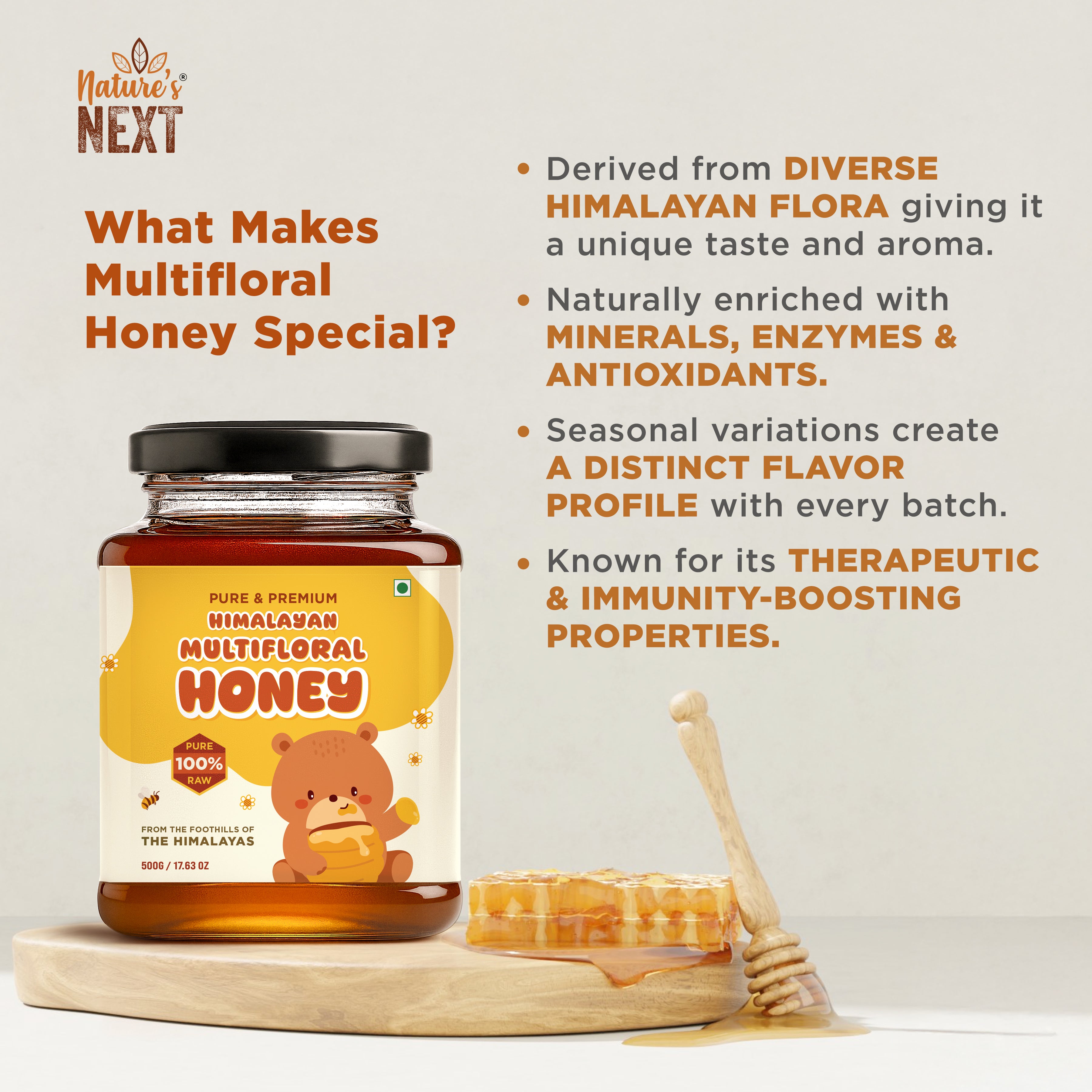 Nature's Next Pure & Premium Himalayan Multiflora Honey - 500 Grams