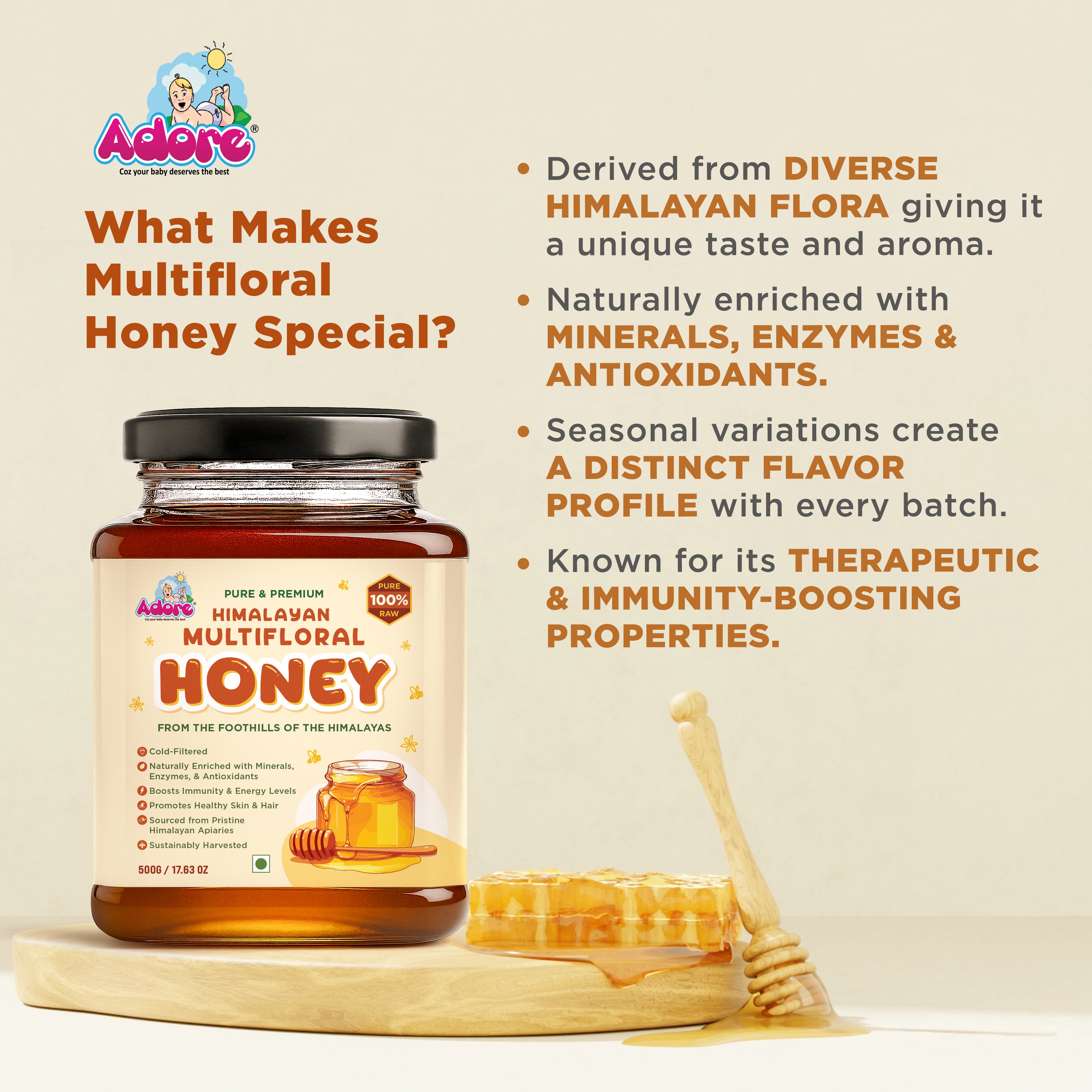 Adore Pure & Premium Himalayan Multifloral Honey- 500g