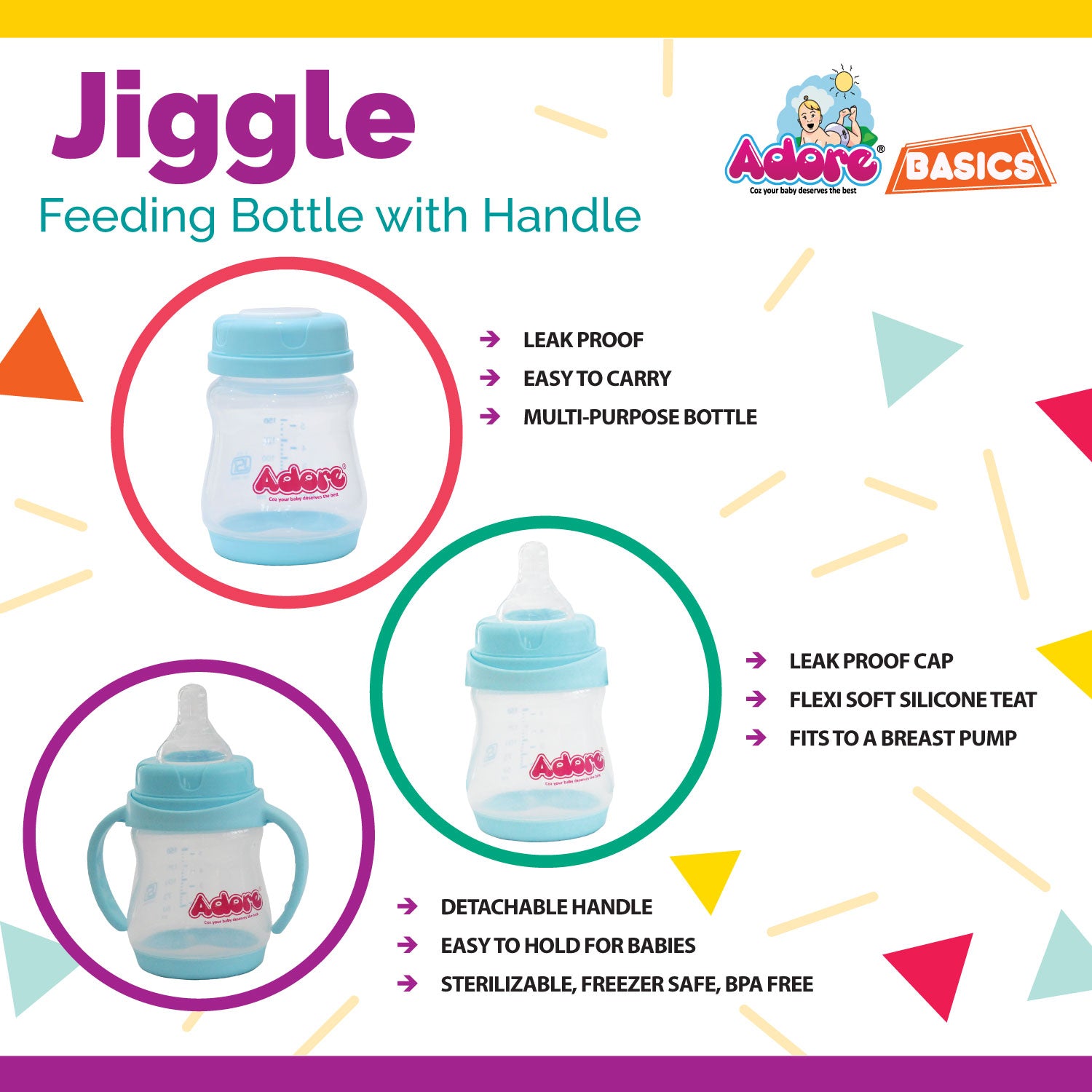 Adore Jiggle 2 Stage Wideneck Feeding Bottle with Twin Handle 150ml - Yellow