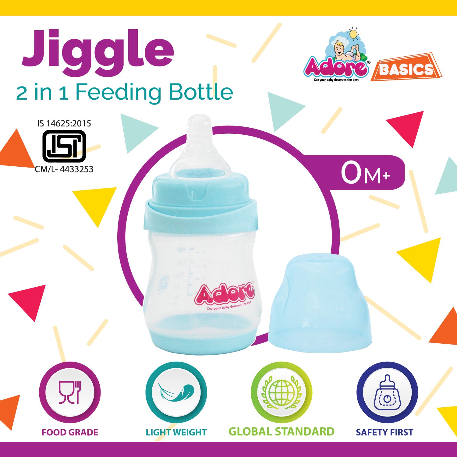 Adore Jiggle 2 in 1 Feeding Bottle 150ml - Yellow