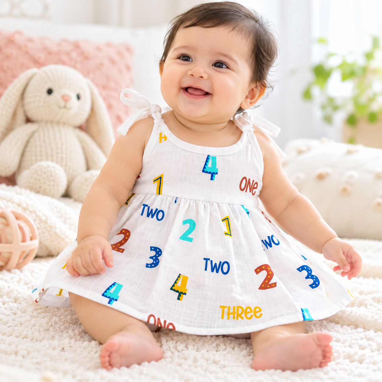 Adore Little Blossom- Pure Muslin Cotton Baby Tie-Knot Frock- Pack of 3-Numbers-3-6 Months