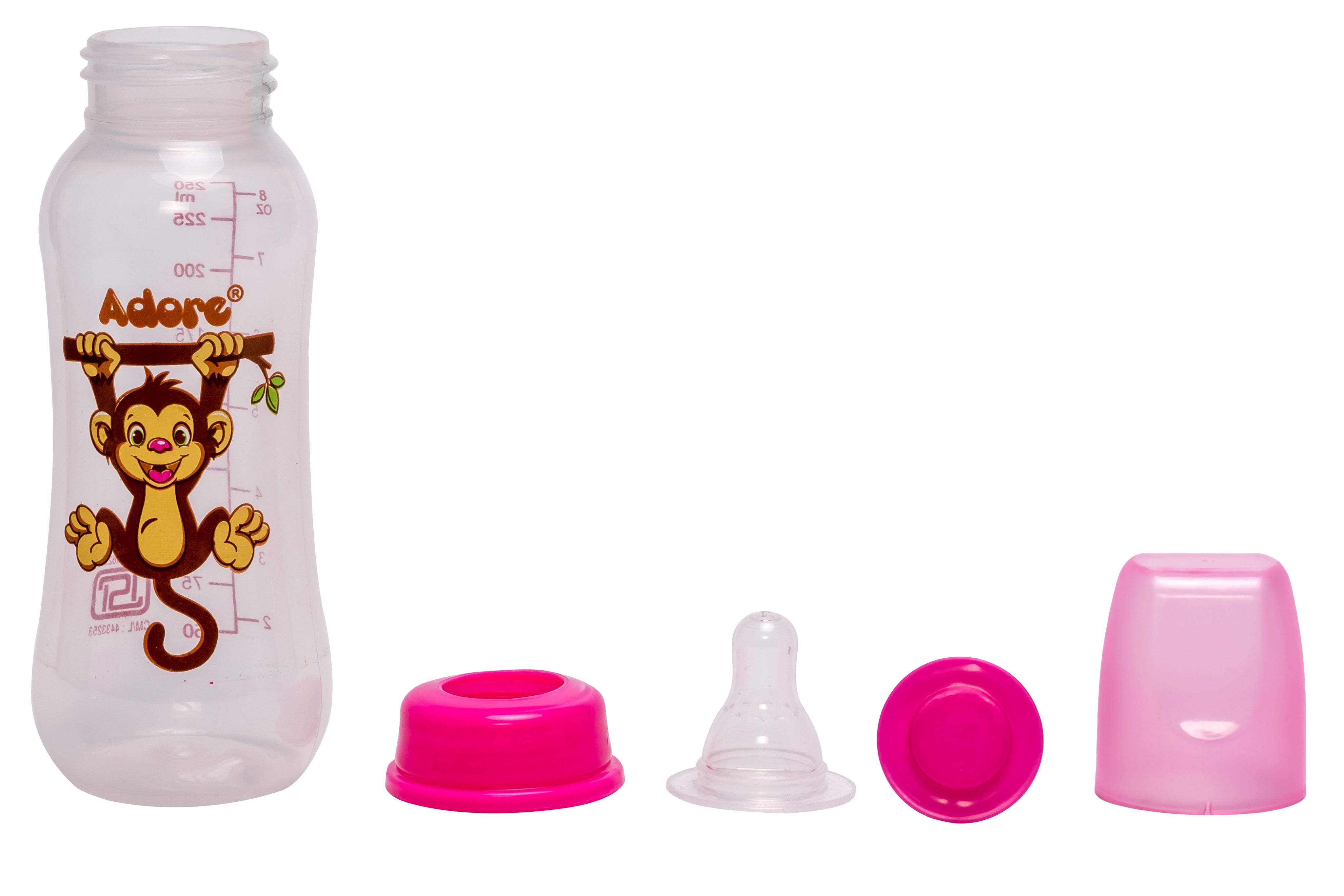 Adore Jungle Bay 2 Stage Narrow Neck Feeding Bottle - 250ml - Pink Monkey