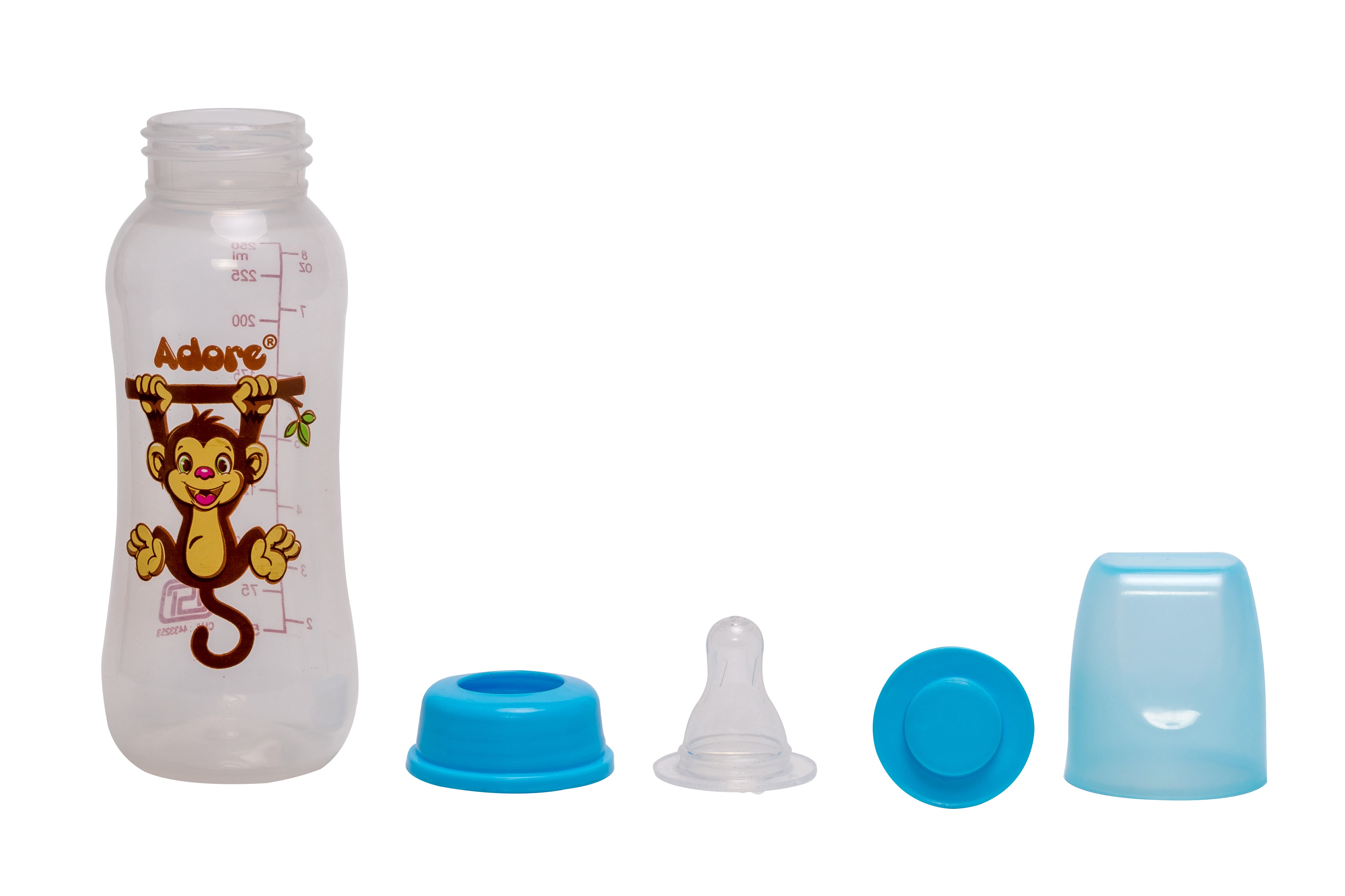 Adore Jungle Bay 2 Stage Narrow Neck Feeding Bottle - 250ml - Blue Monkey