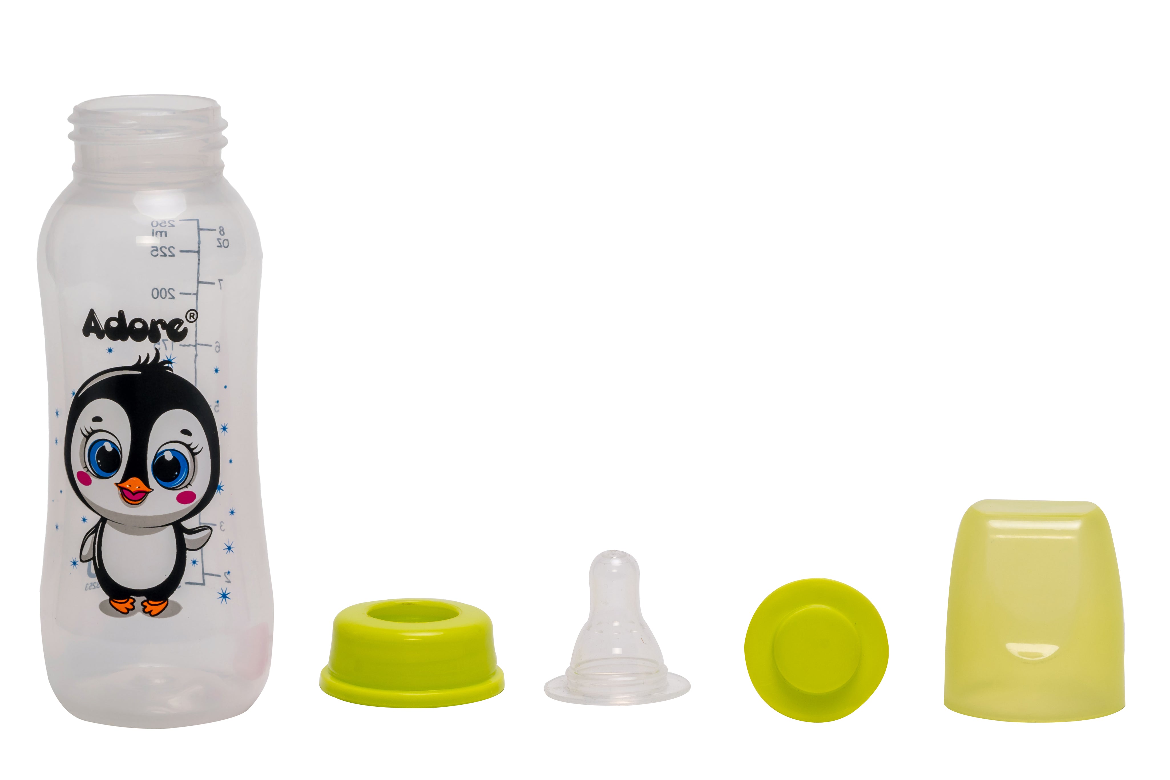 Adore Jungle Bay 2 Stage Narrow Neck Feeding Bottle - 250ml - Green Penguin