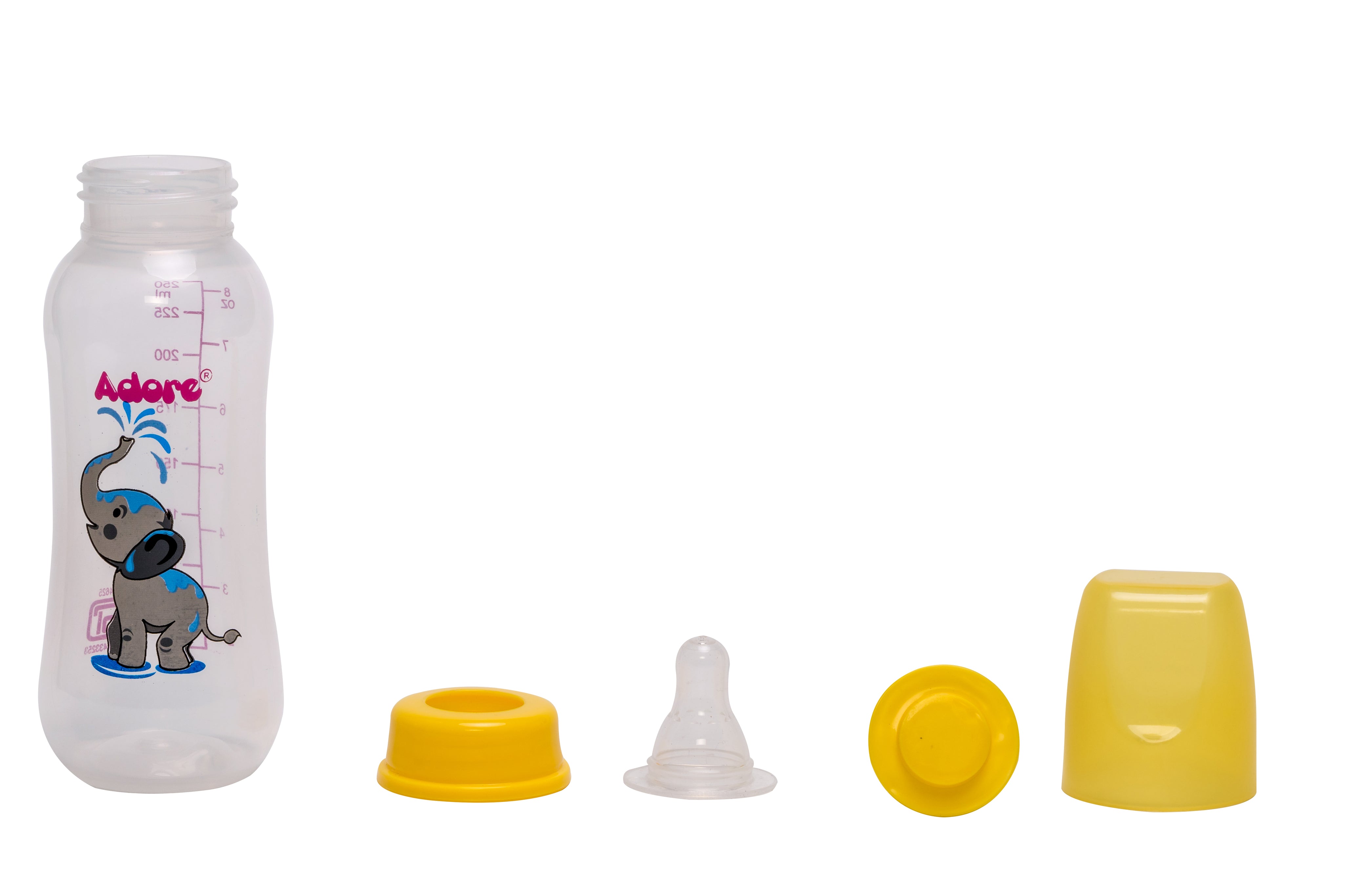 Adore Jungle Bay 2 Stage Narrow Neck Feeding Bottle - 250ml - Yellow Elephant