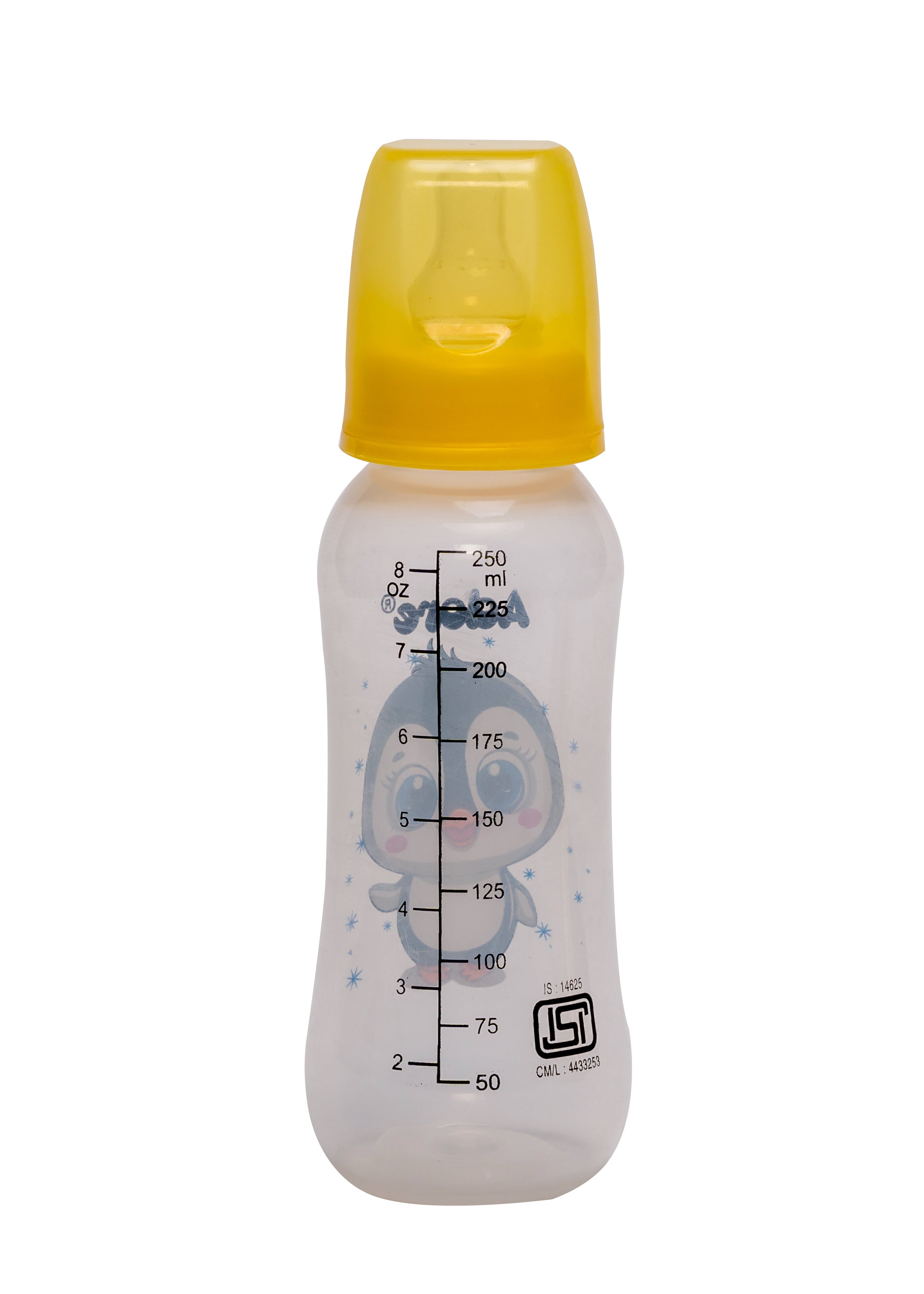 Adore Jungle Bay 2 Stage Narrow Neck Feeding Bottle - 250ml - Yellow Penguin