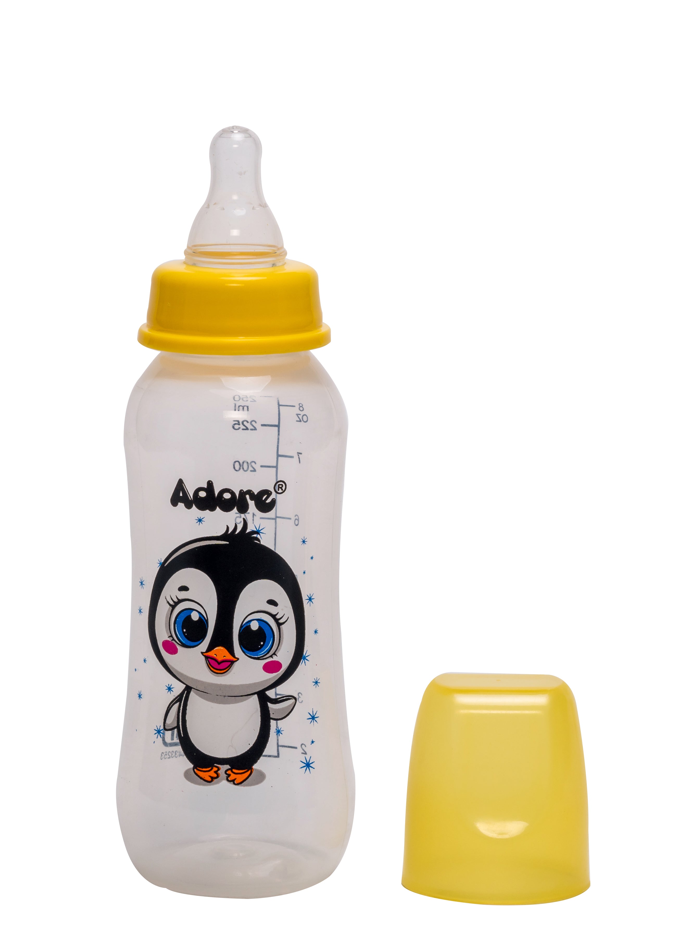 Adore Jungle Bay 2 Stage Narrow Neck Feeding Bottle - 250ml - Yellow Penguin