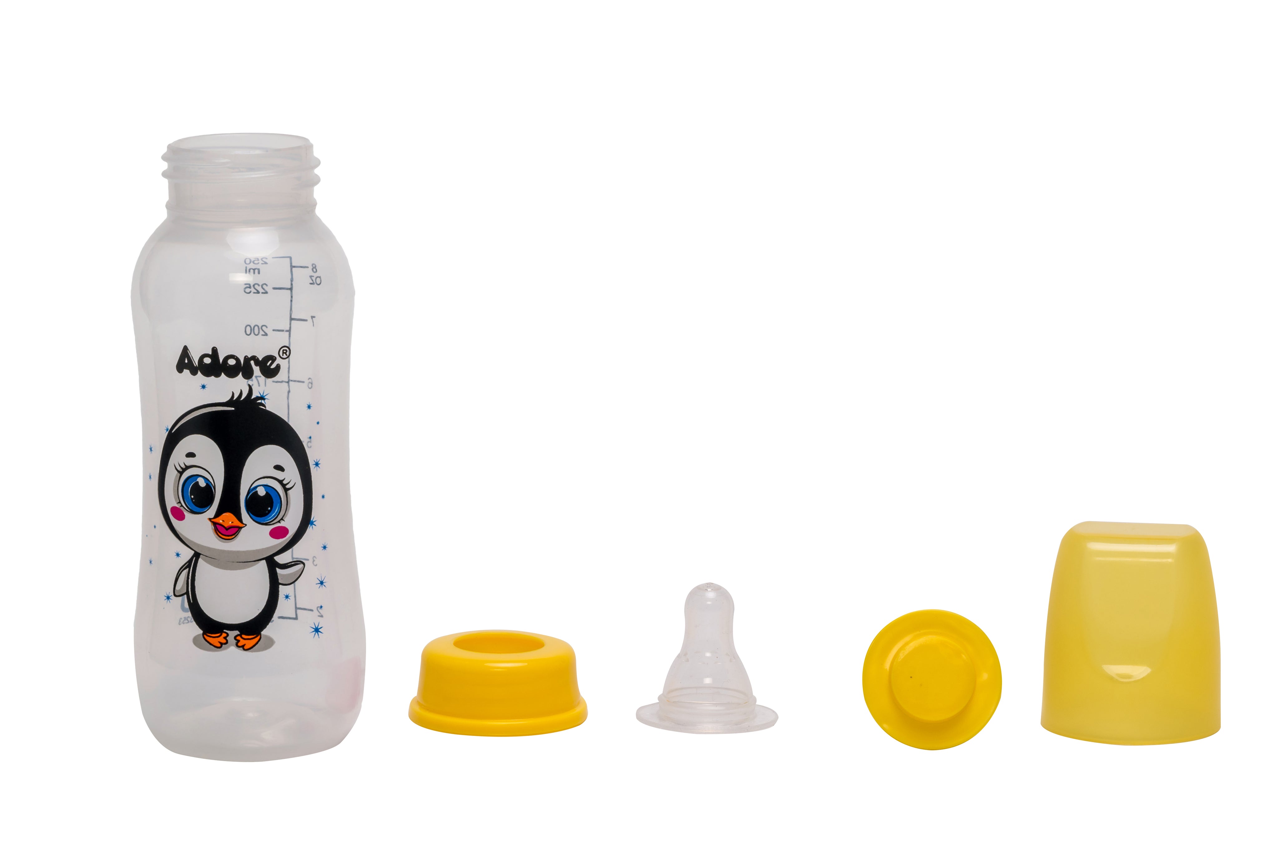 Adore Jungle Bay 2 Stage Narrow Neck Feeding Bottle - 250ml - Yellow Penguin