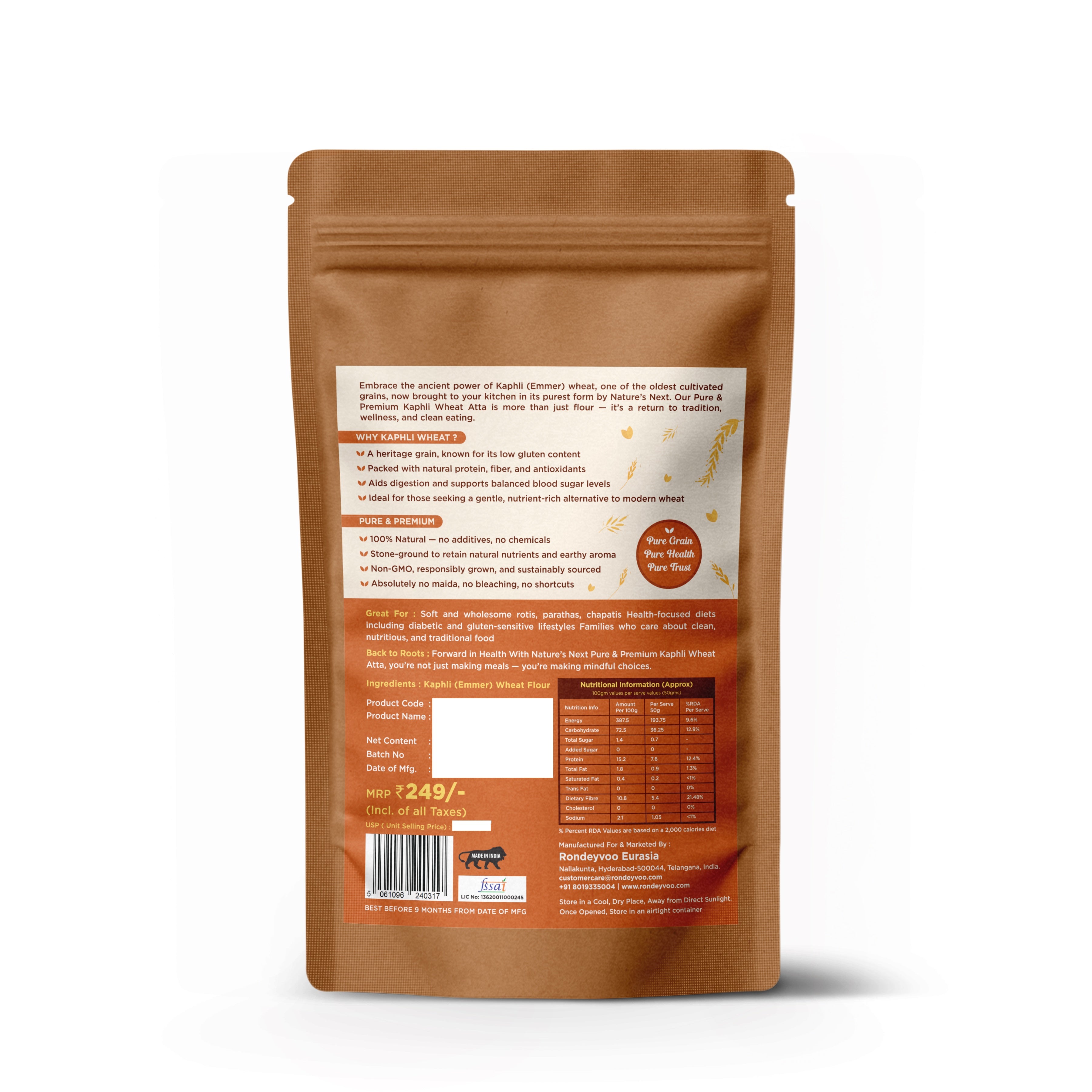 Nature’s Next Pure & Premium Kaphli Wheat Atta - 1000gms