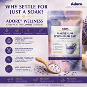 Adore Wellness Magnesium Epsom Bath Salt with Lavender Fragrance, Scoop & Real Lavender Buds 500g