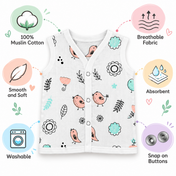 Adore Tiny Comfort 100% Pure Muslin Cotton Baby Jabla with Snap Buttons, Pack of 3, 9–12 Months-Bird
