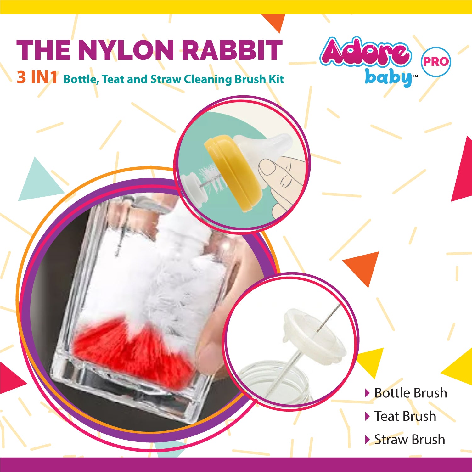 Adore The Nylon Rabbit Bottle Cleaning Brush Kit - Blue
