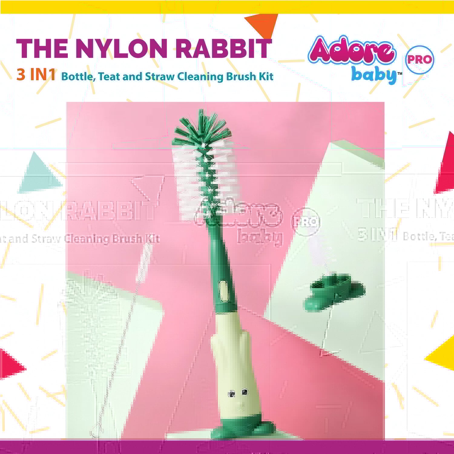 Adore The Nylon Rabbit Bottle Cleaning Brush Kit - Green