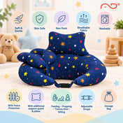 Adore Feedero! Baby Multipurpose Feeding Pillow with Fence Protection and Adjustable Belt-Navy Blue