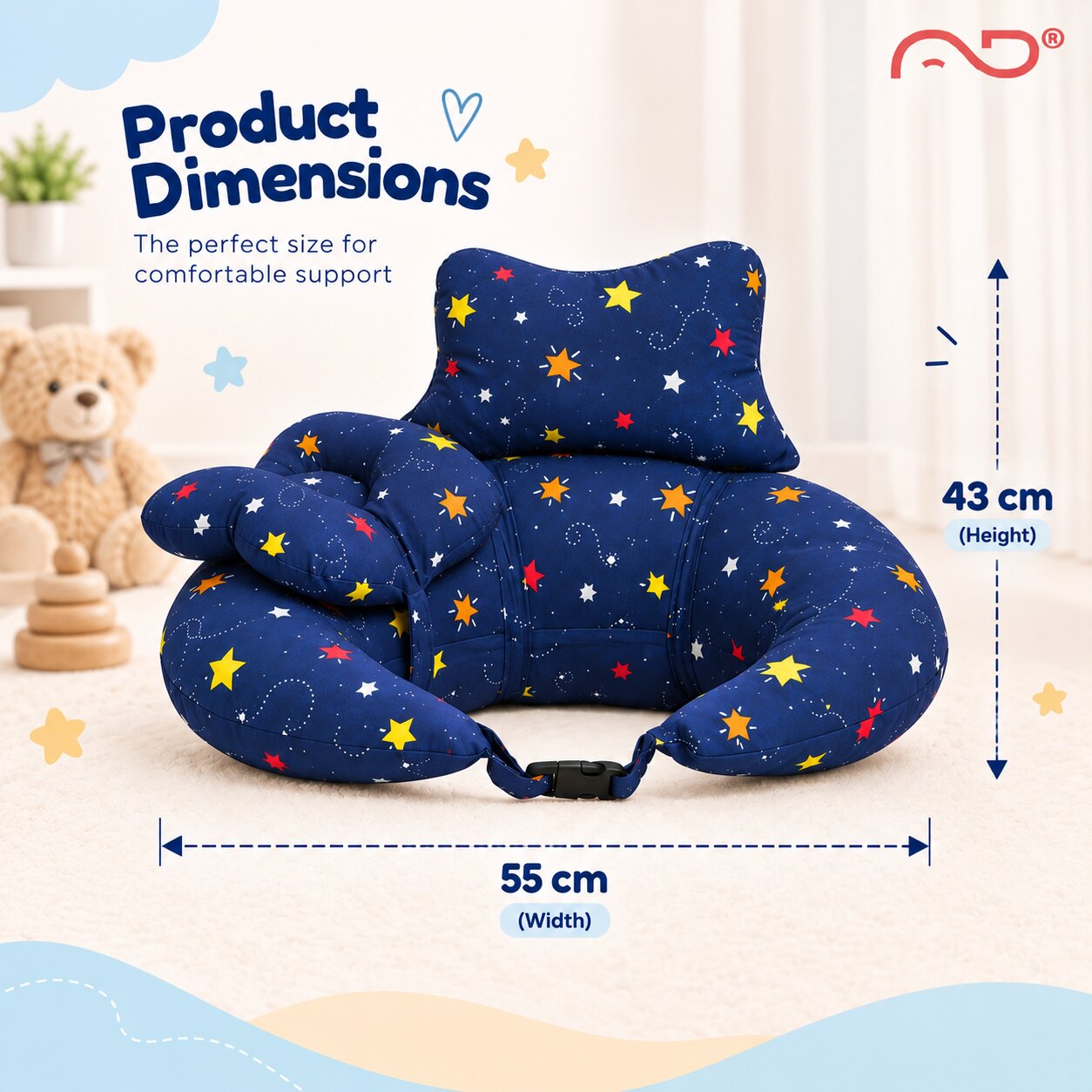 Adore Feedero! Baby Multipurpose Feeding Pillow with Fence Protection and Adjustable Belt-Navy Blue