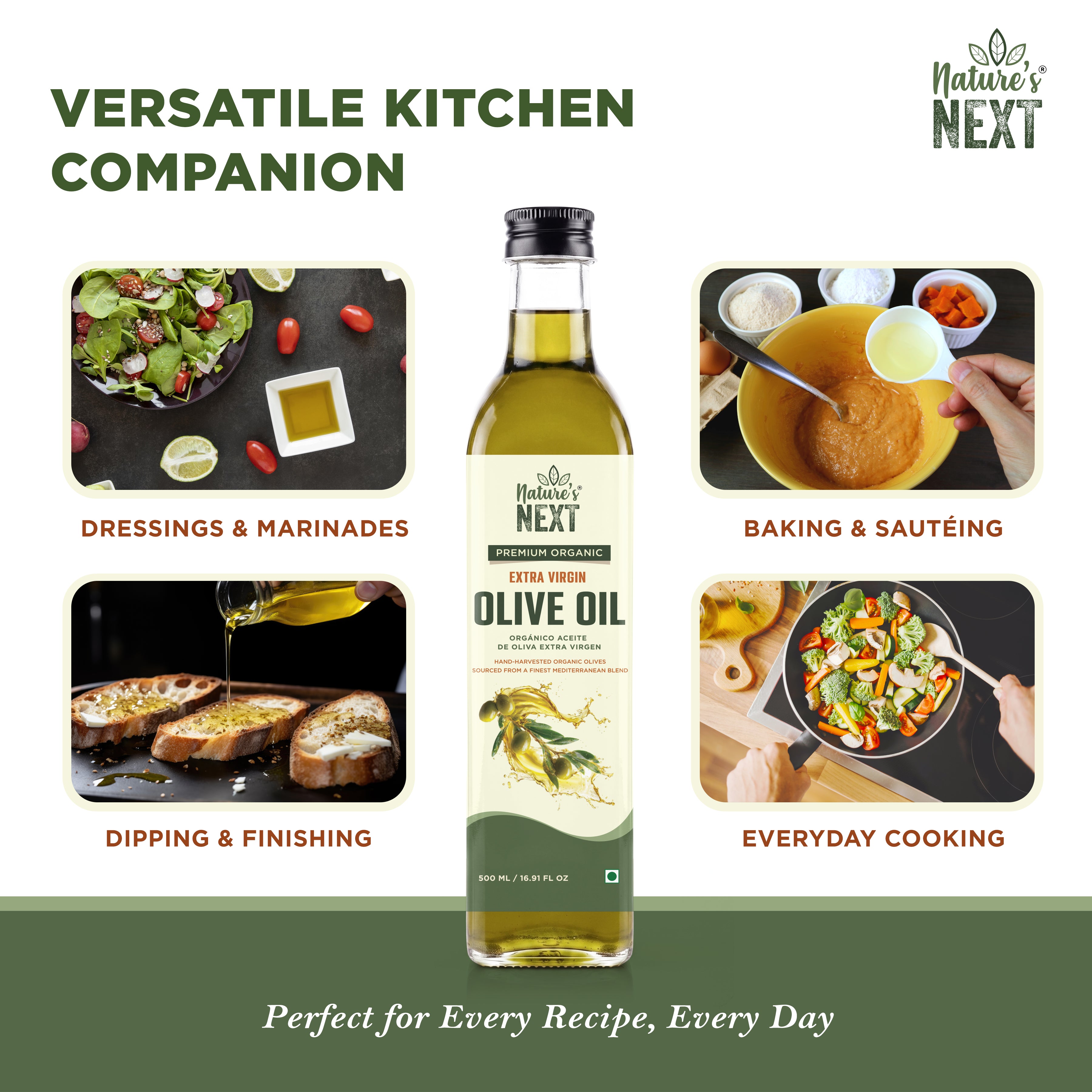 Nature’s Next Pure & Premium Cold Pressed Organic Extra Virgin Olive Oil- Glass Bottle 500ml