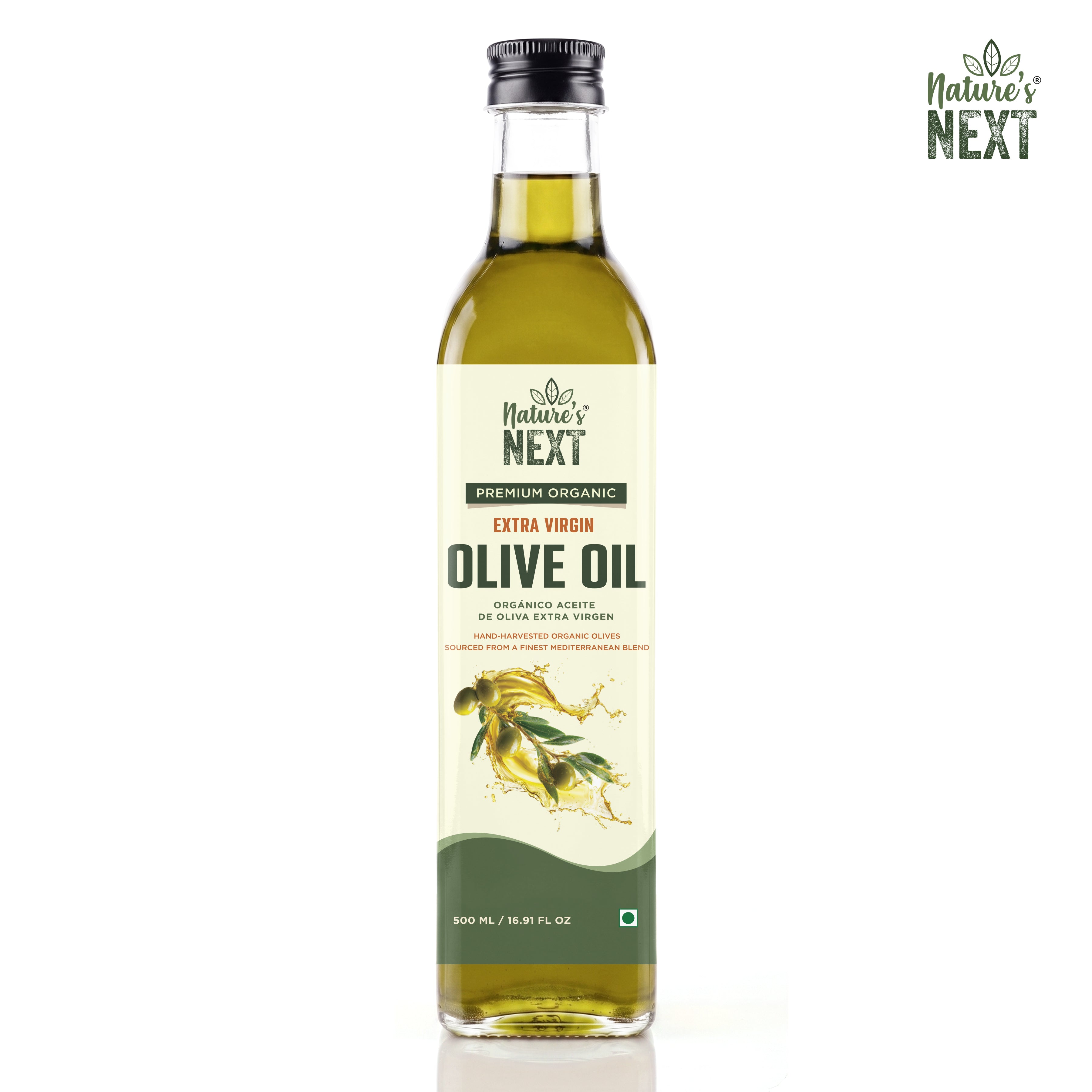 Nature’s Next Pure & Premium Cold Pressed Organic Extra Virgin Olive Oil- Glass Bottle 500ml