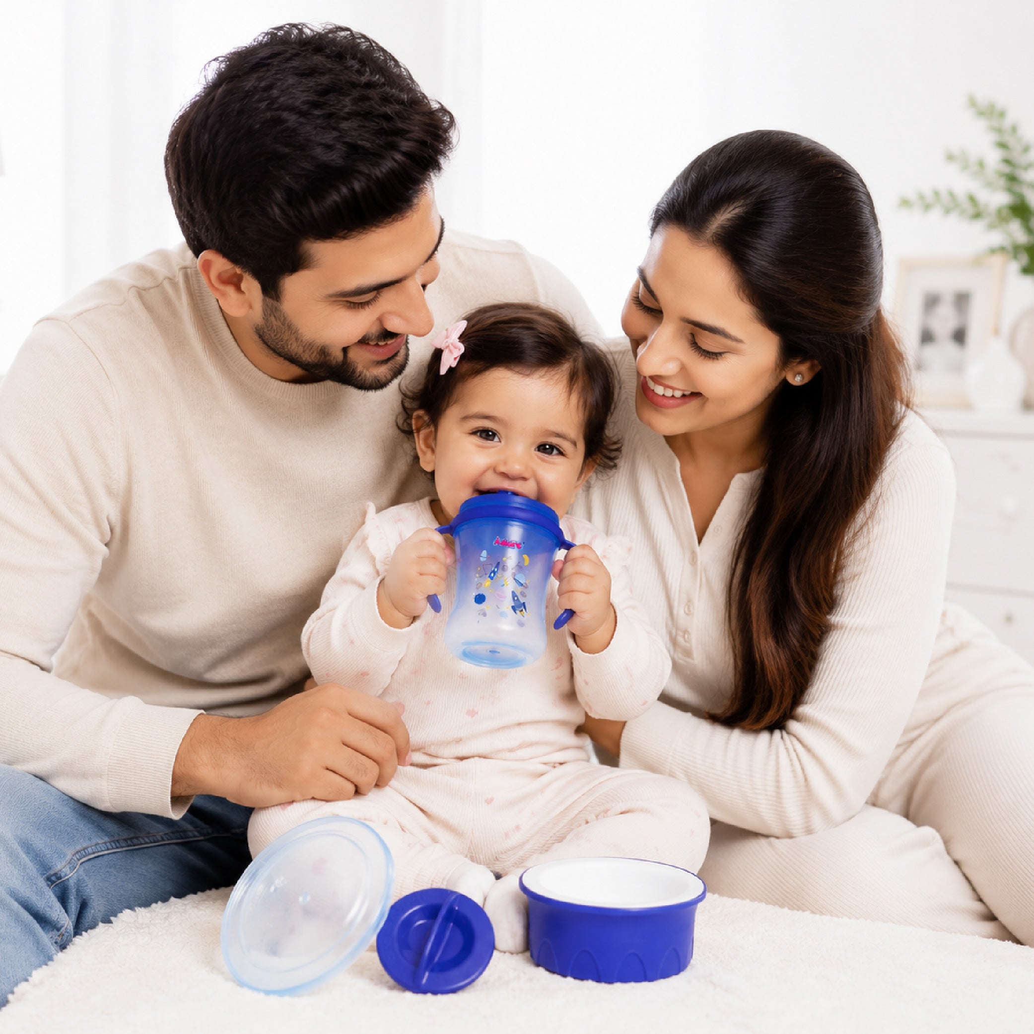 Adore Magic 360 Degree Spill Proof Sipper Cup with Handle 240 ml- Blue