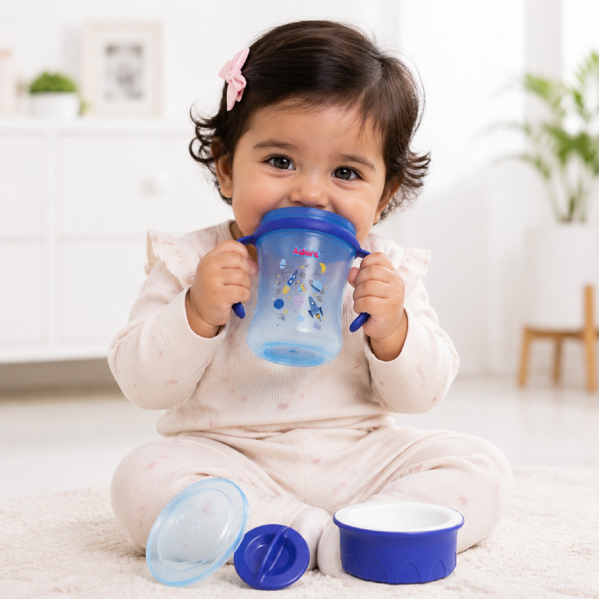 Adore Magic 360 Degree Spill Proof Sipper Cup with Handle 240 ml- Blue
