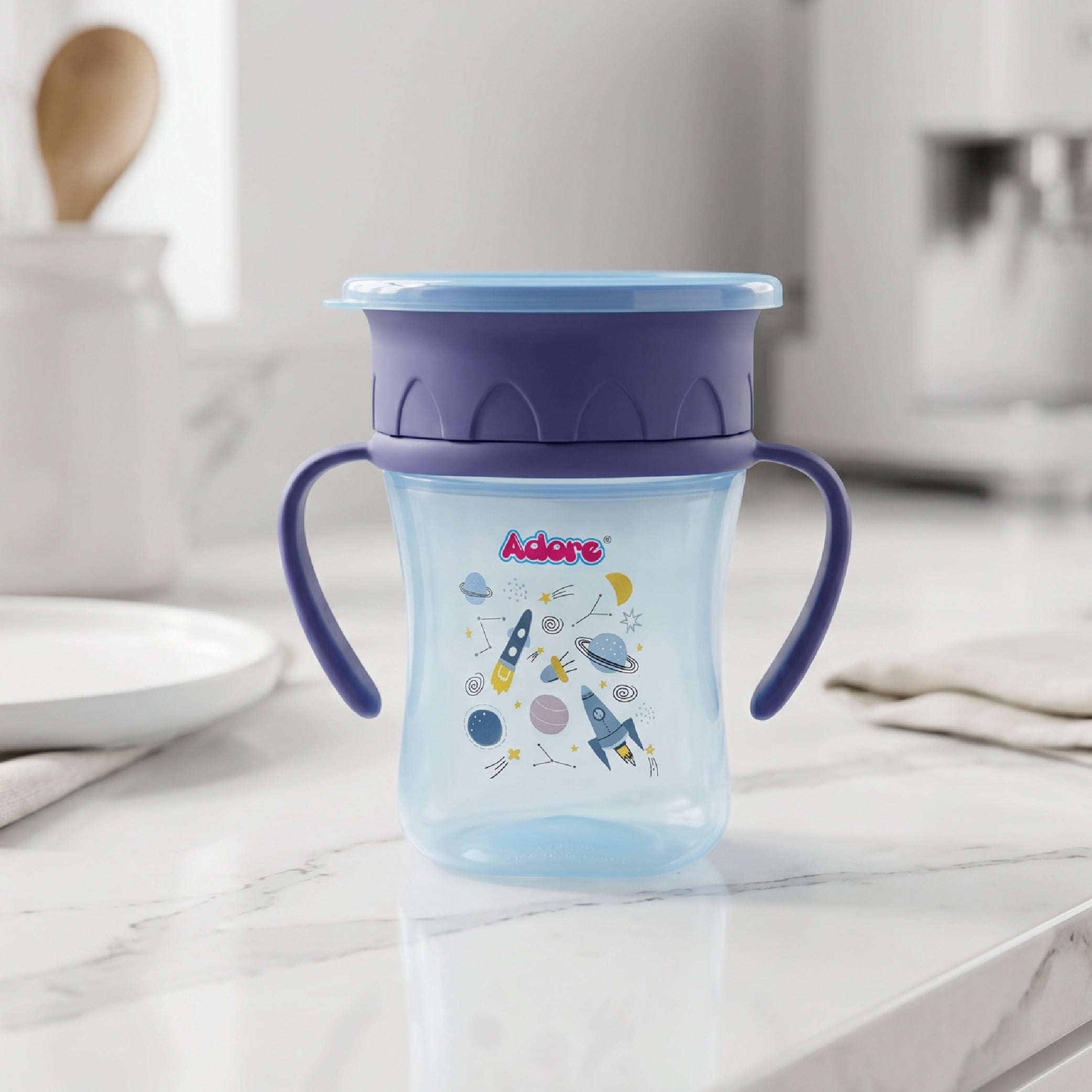 Adore Magic 360 Degree Spill Proof Sipper Cup with Handle 240 ml- Blue