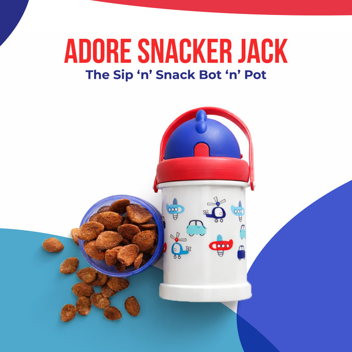 Adore Snacker Jack -The Sip 'n' Snack Bot 'n' Pot with Handle- Blue