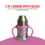 Adore Twilight Jr. 2 Stage Stainless Steel Straw Sipper with Twin Handle 150ml- Pink