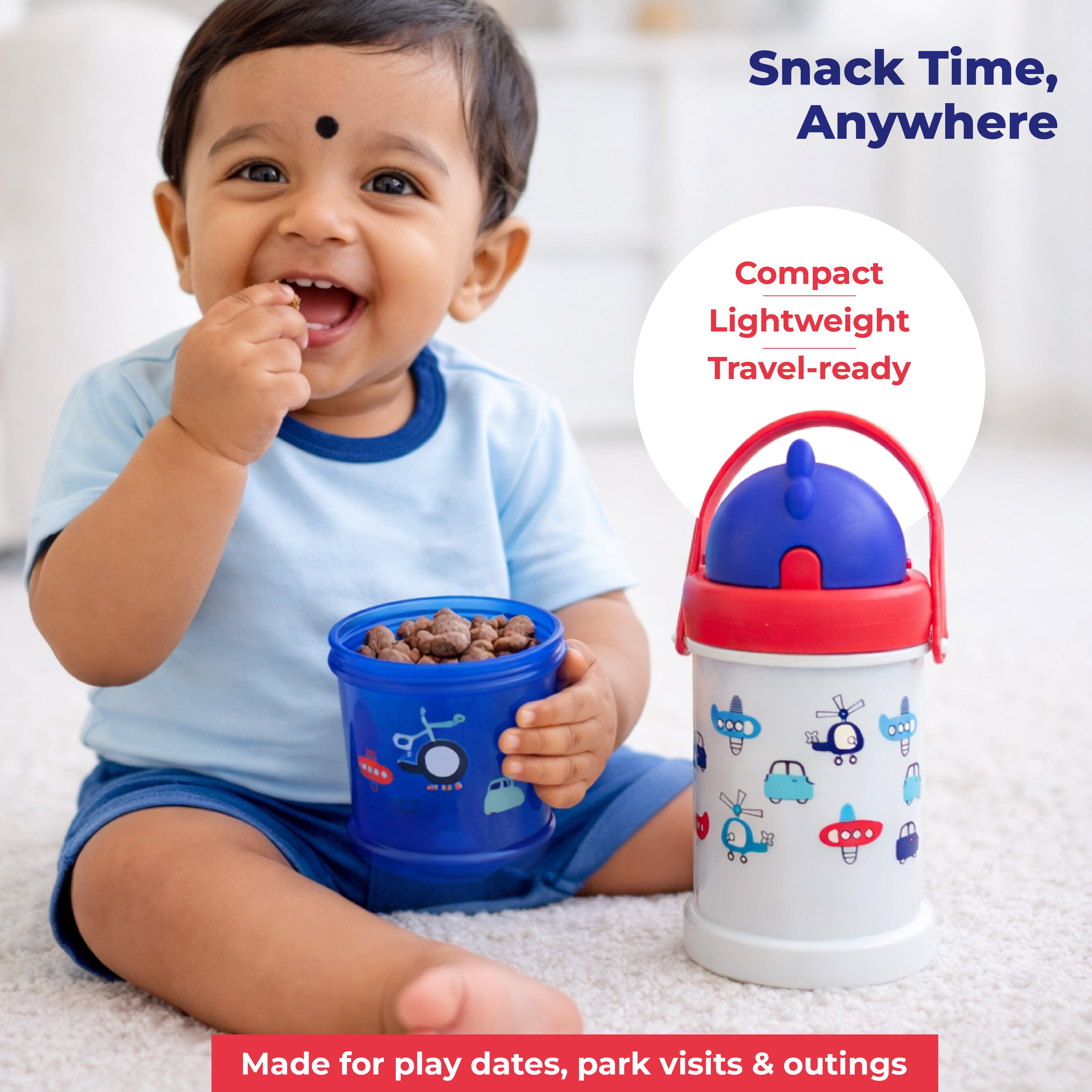 Adore Snacker Jack -The Sip 'n' Snack Bot 'n' Pot with Handle- Blue